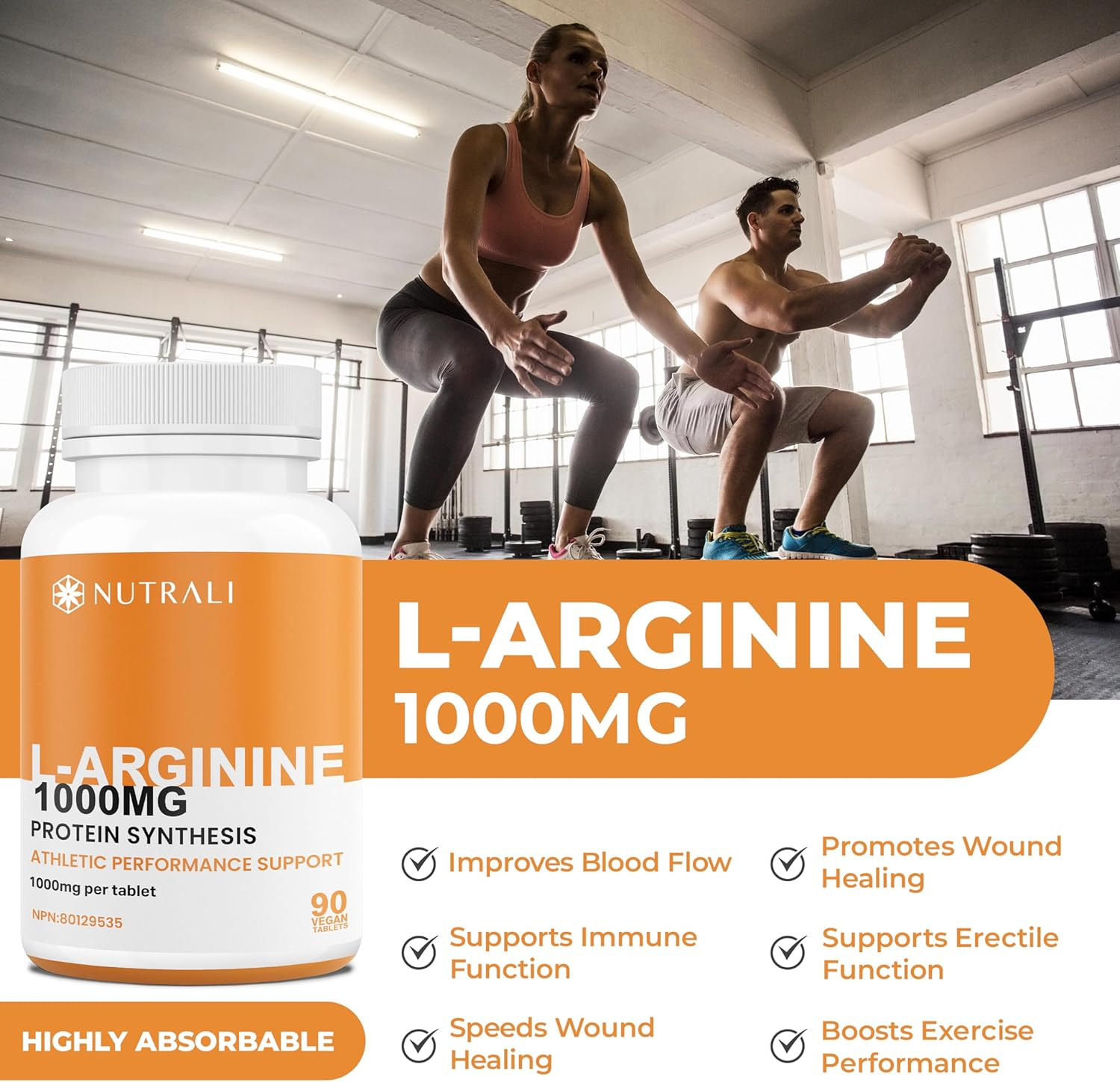 New 1000Mg HIGH STRENGTH L Arginine Tablets - Pure Arginine Powder, Powerful Nitric Oxide Supplement, Boost Protein and Creatine Synthesis, Stamina, Designed for Men Requiring Peak Performance and Endurance, Non-Gmo, Gluten-Free - 90 Vegan Tablets image number 1