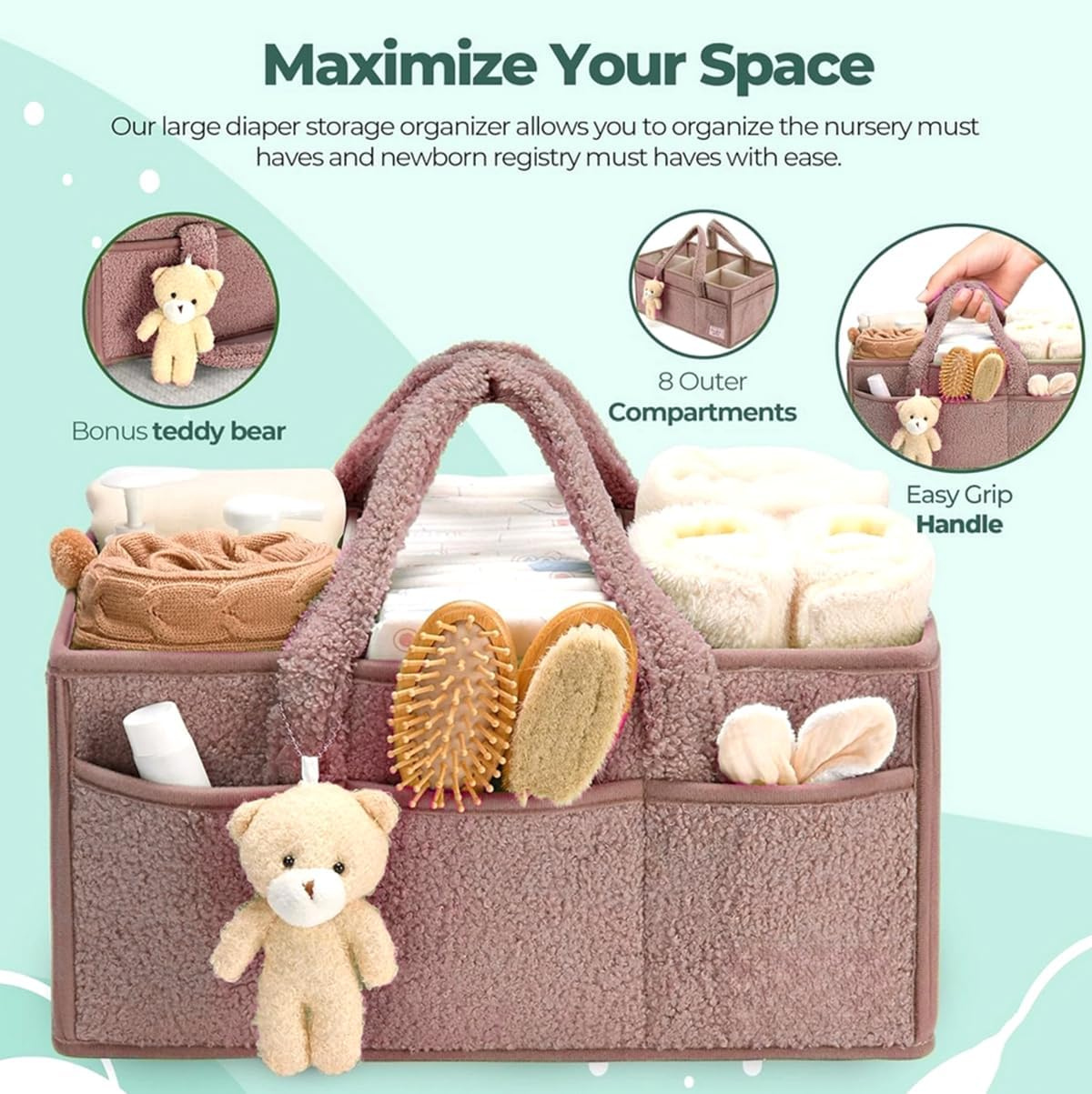 Baby Diaper Caddy Baby Storage Basket for Diapers Wipes Portable Newborn Shower Basket Gifts Storage Changing Wipes Bag image number 4