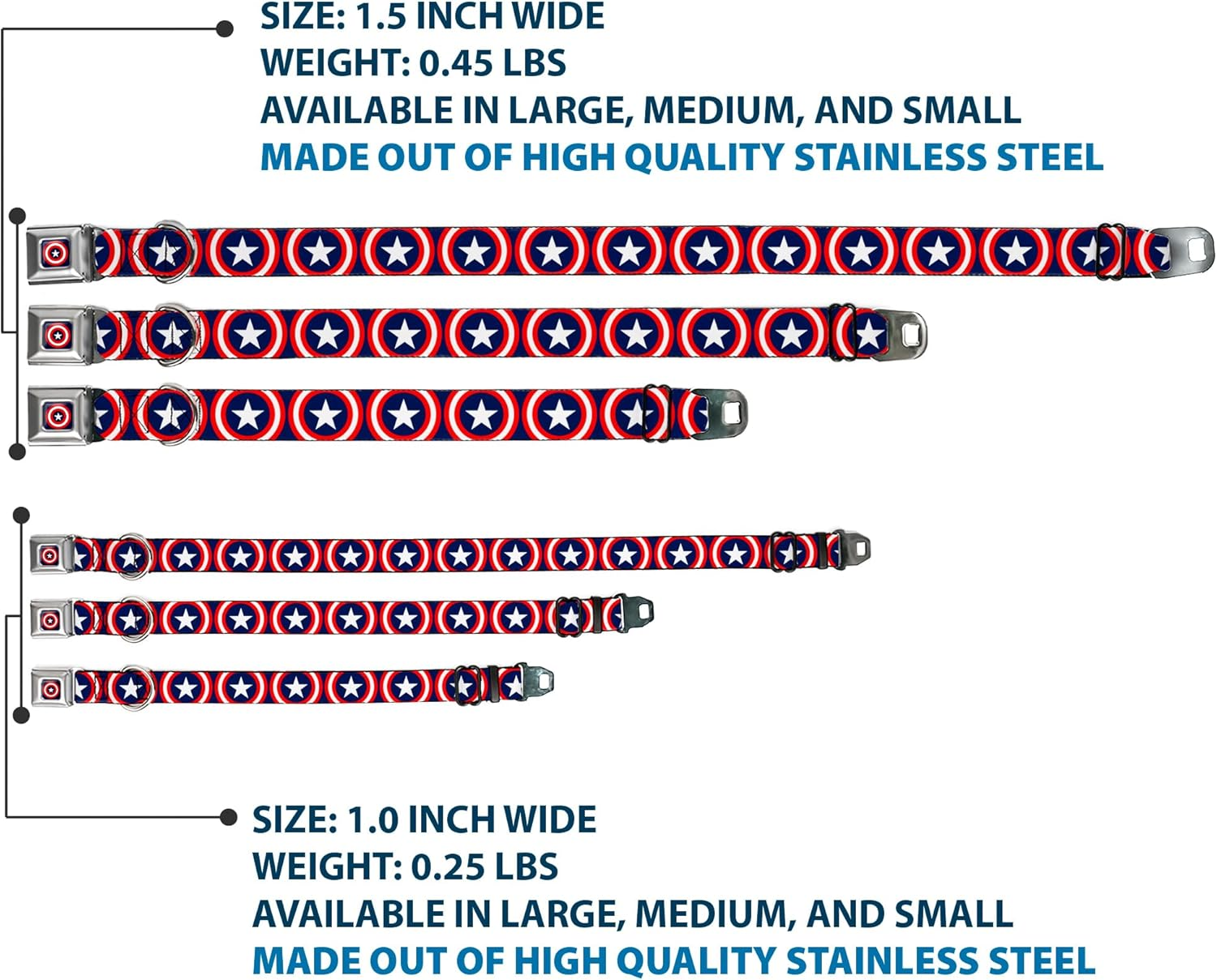 Buckle-Down Seatbelt Buckle Dog Collar - Captain America Shield Repeat Navy - 1" Wide - Fits 15-26" Neck - Large image number 6