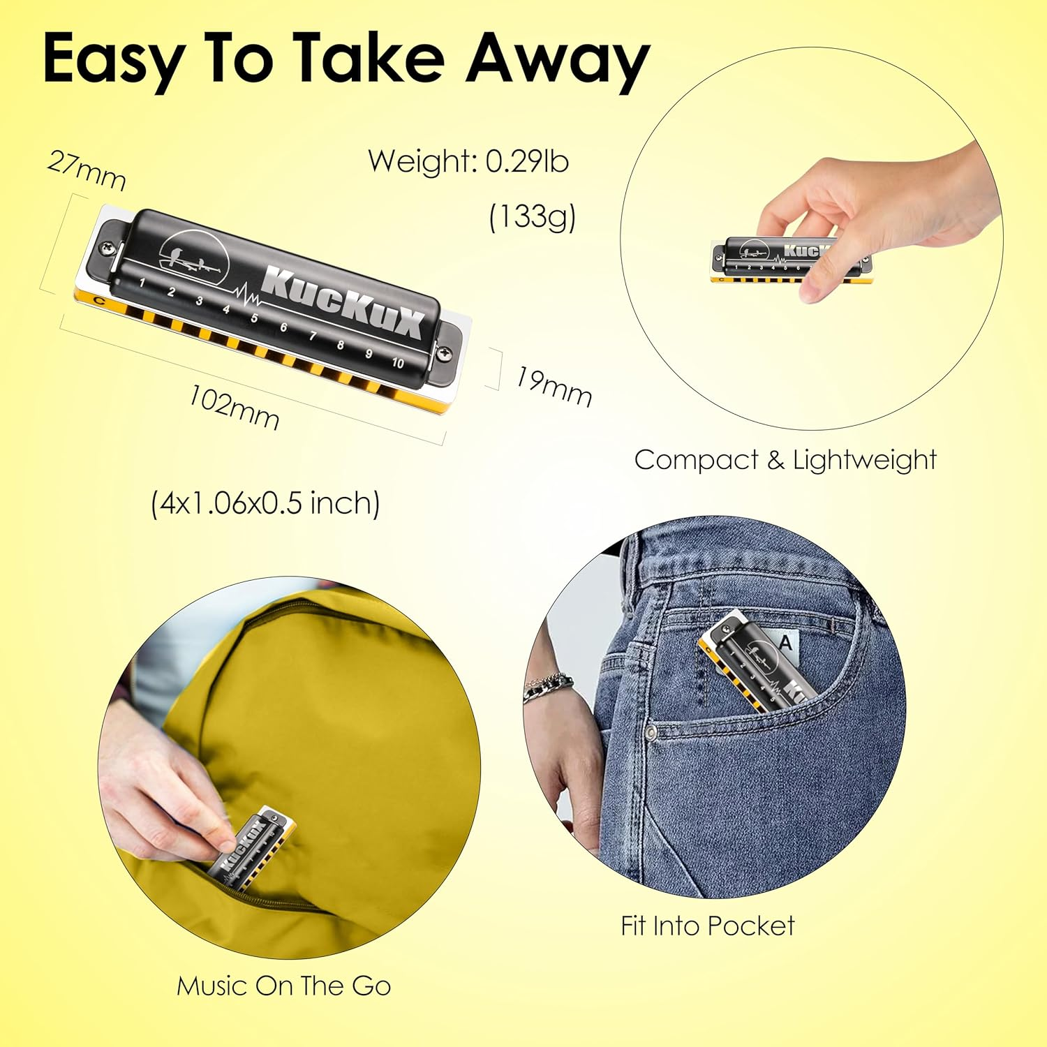 Diatonic Harmonica of a Flat Key,Blues Mouth Organ 10 Hole 20 Tones, Reed of Phosphor Bronze, ABS Combo, Easy-Clean Cover,10 Hole Blues Harp for Adult, Beginner - Black Ab image number 2