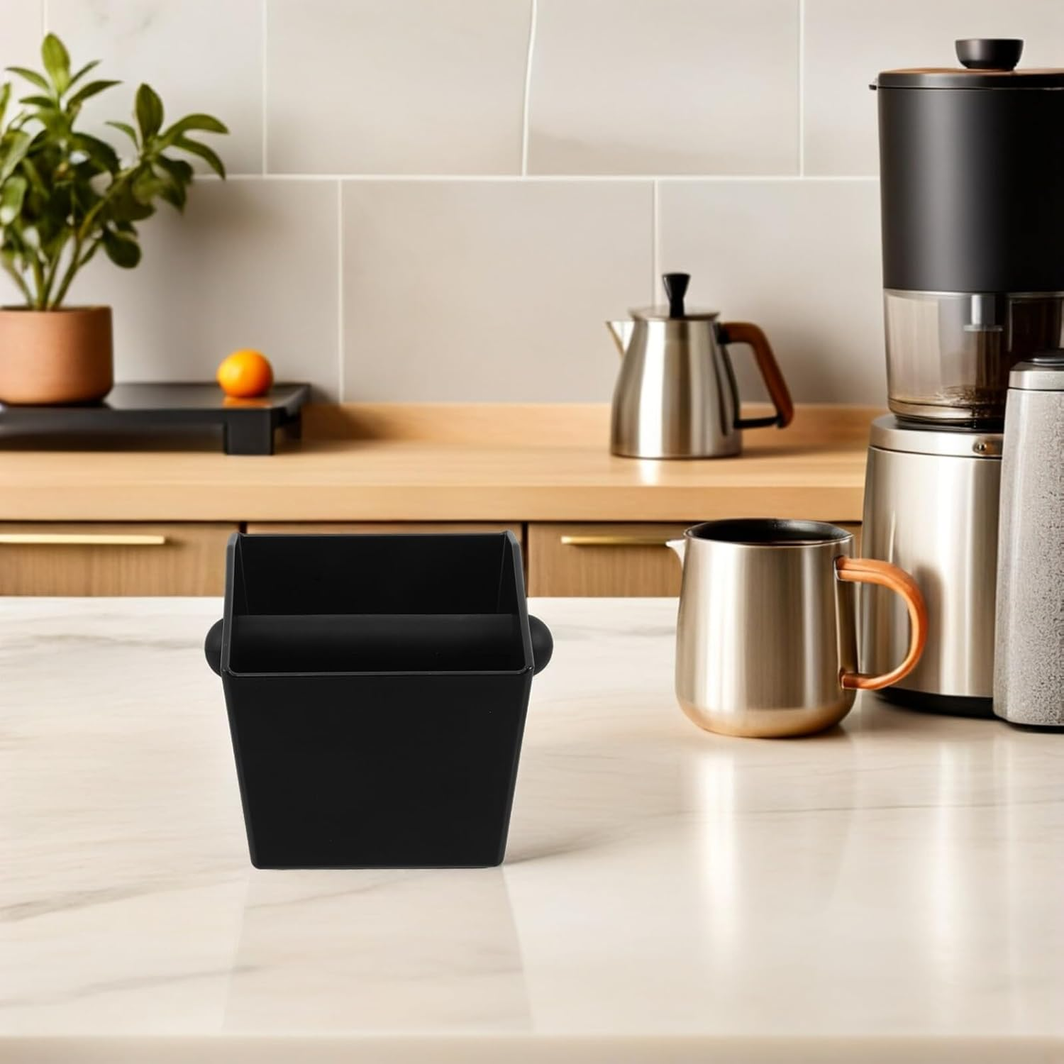 LALADEFIEE Espresso Coffee Grounds Knock Box Large Capacity Square Coffee Knock Container Removable Knocking Bar Non-Slip Base Black for Home and Office Use image number 5
