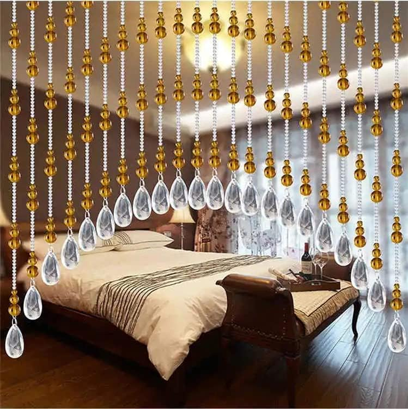 Rekelola Hanging Glass Door Beads Beaded Curtains Valance Self-Adhesive for Doorways Crystals Stran Arched Windows, Clear Crystal Room Bead Partition Curtain Frame Closets 7 Red (Zl-202304-Red)