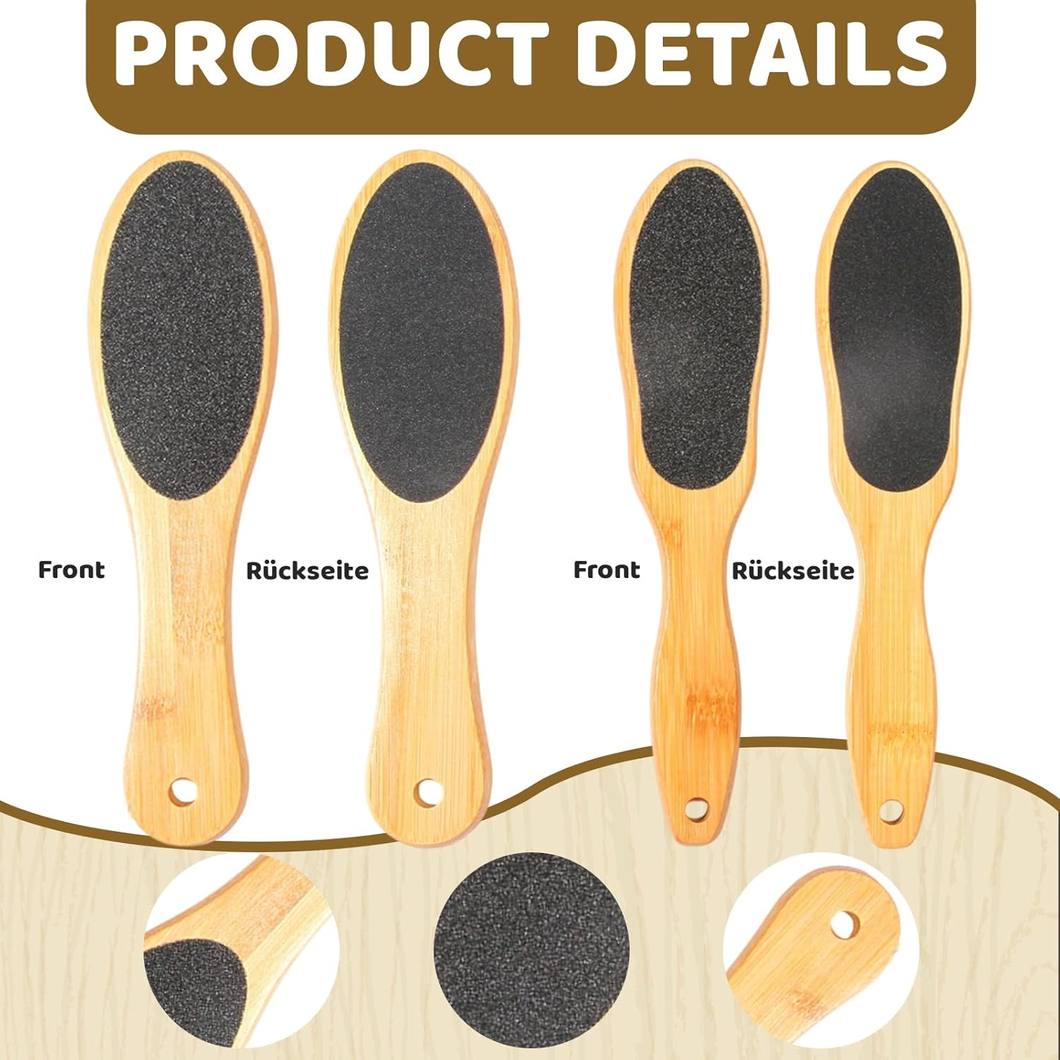 Callus File Foot, Callus Removal Foot with Double-Sided Bamboo Handle Foot File, Effective Pumice Stone Foot Care for Gentle Callus Remover, 2-Piece Set (Oval + Drop Shape) image number 4