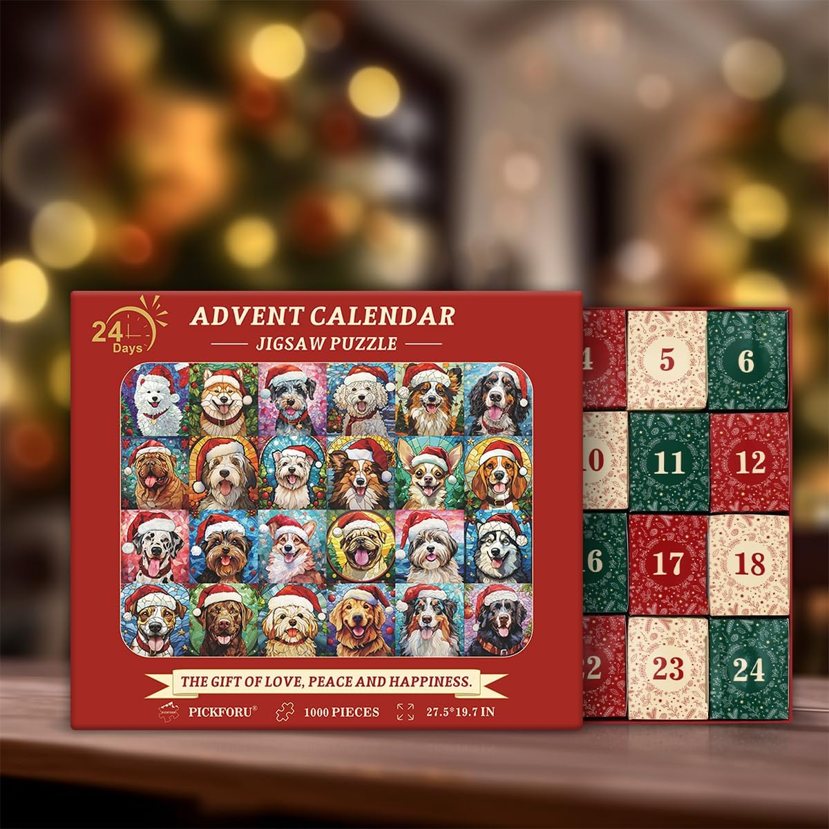 PICKFORU Christmas Advent Calendar 2024 Puzzles for Adults 1000 Pieces, Dog Mosaic Stained Glass Puzzle Countdown Calendar, Colorful Animal Christmas Jigsaw Puzzles as Home Decor image number 6