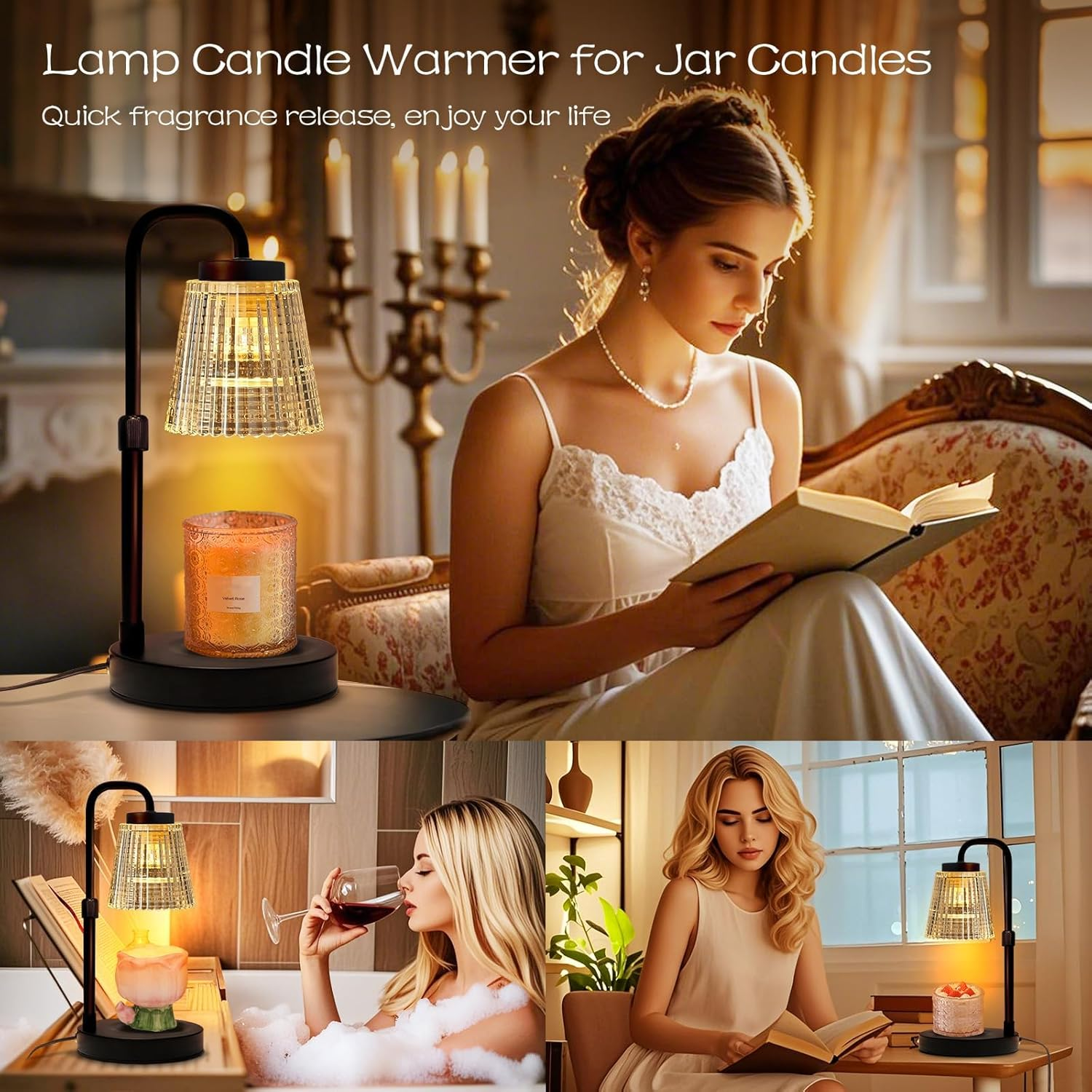 Kinsdan Candle Warmer Lamp, Adjustable Height Dimmable Candle Warmer with Timer, Wax Melt Warmer for Jar Candles with 2 Bulbs, Candle Lamp for Home Decor Gift image number 6