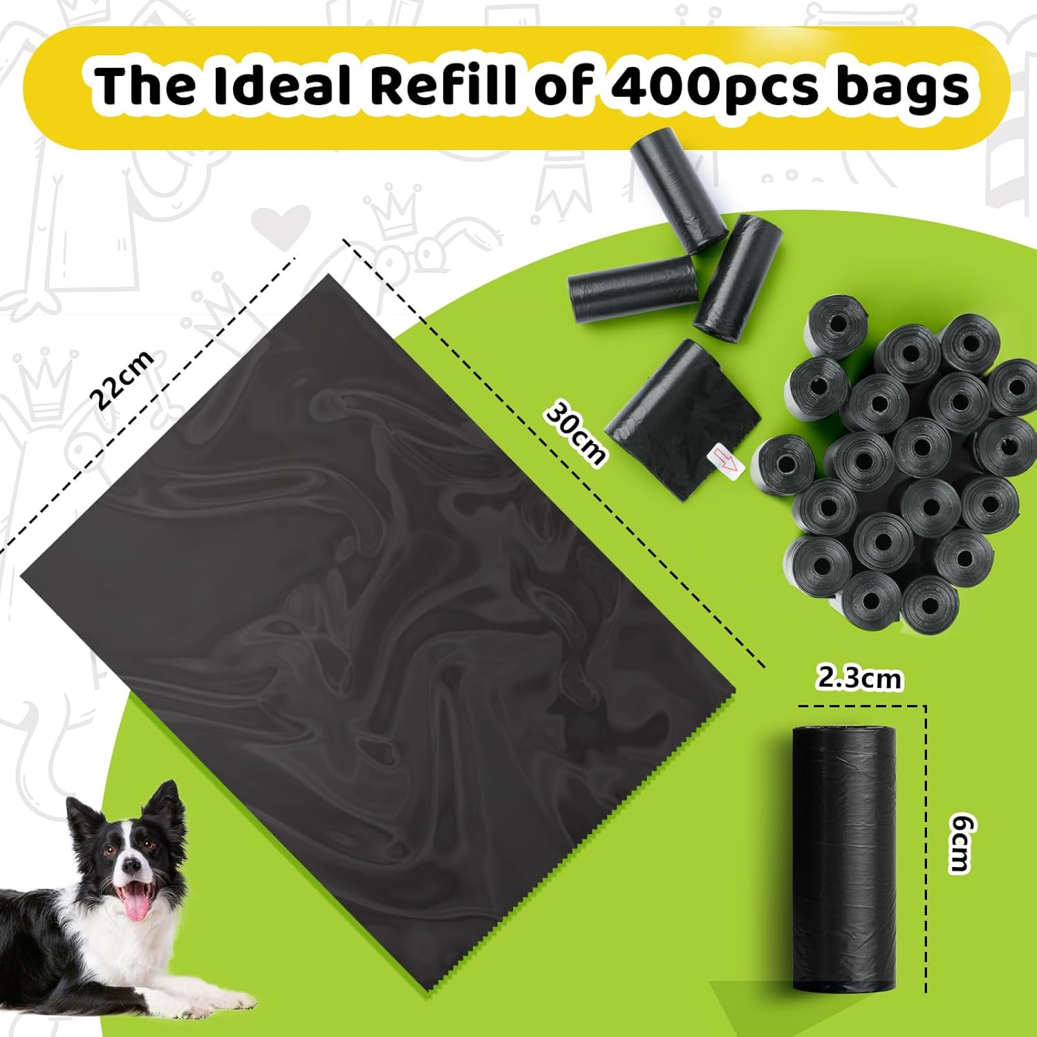 Aiqinu Pack of 400 Dog Waste Bags, Dog Poop Bags Rolls, Dog Poop Bags, Portable, Black, Unscented, Suitable for Going Out, 22 X 30 Cm (20 Rolls, 20 per Roll) - Black-400Pcs image number 6