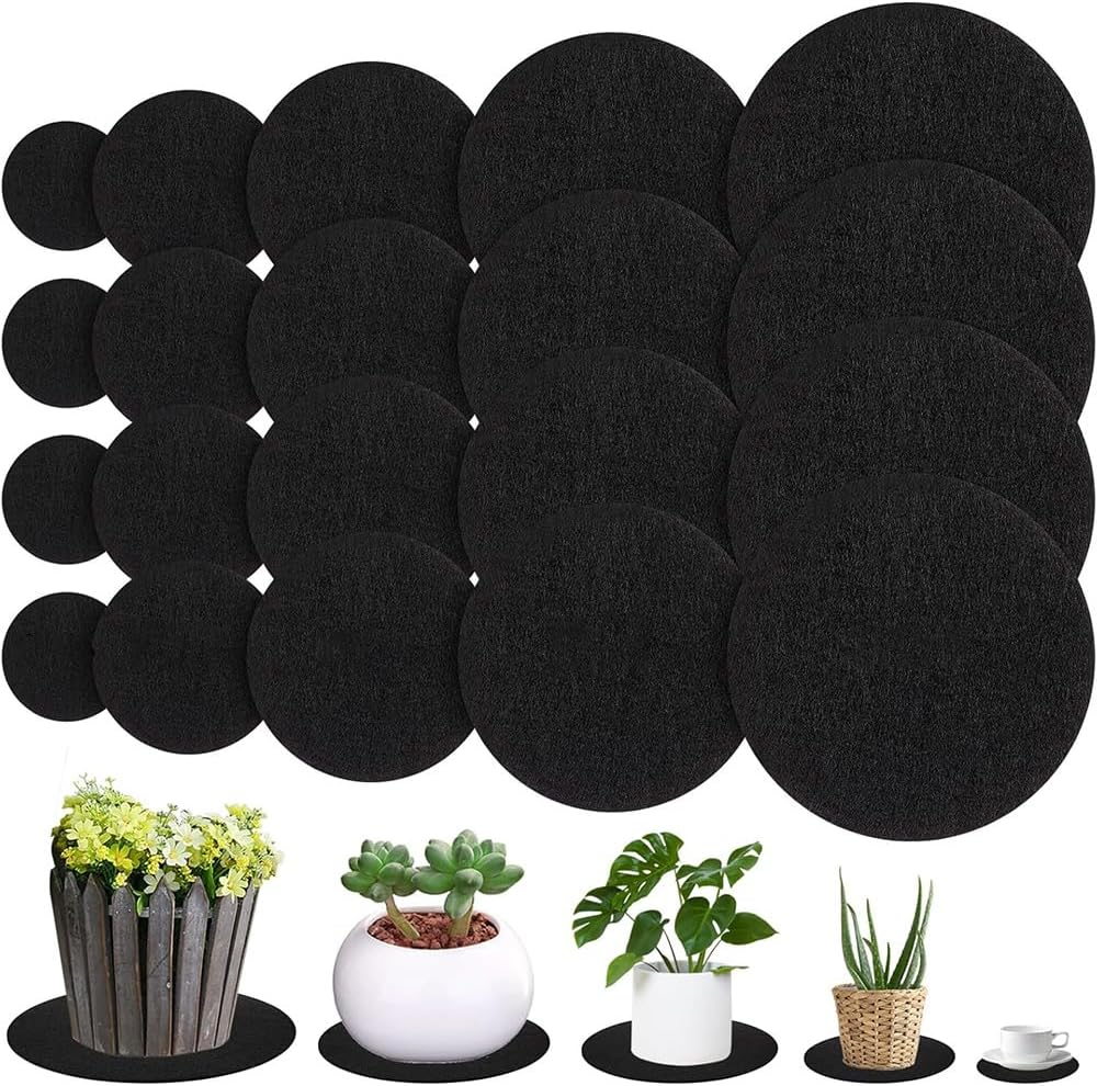 20Pcs Plant Pot Coasters, Double-Sided round Plant Coasters, Water Absorbent and Waterproof Plant Tray, Black Diameter 10Cm, 15Cm, 20Cm, 25Cm, 30Cm Felt Coasters for Plant Pots image number 1