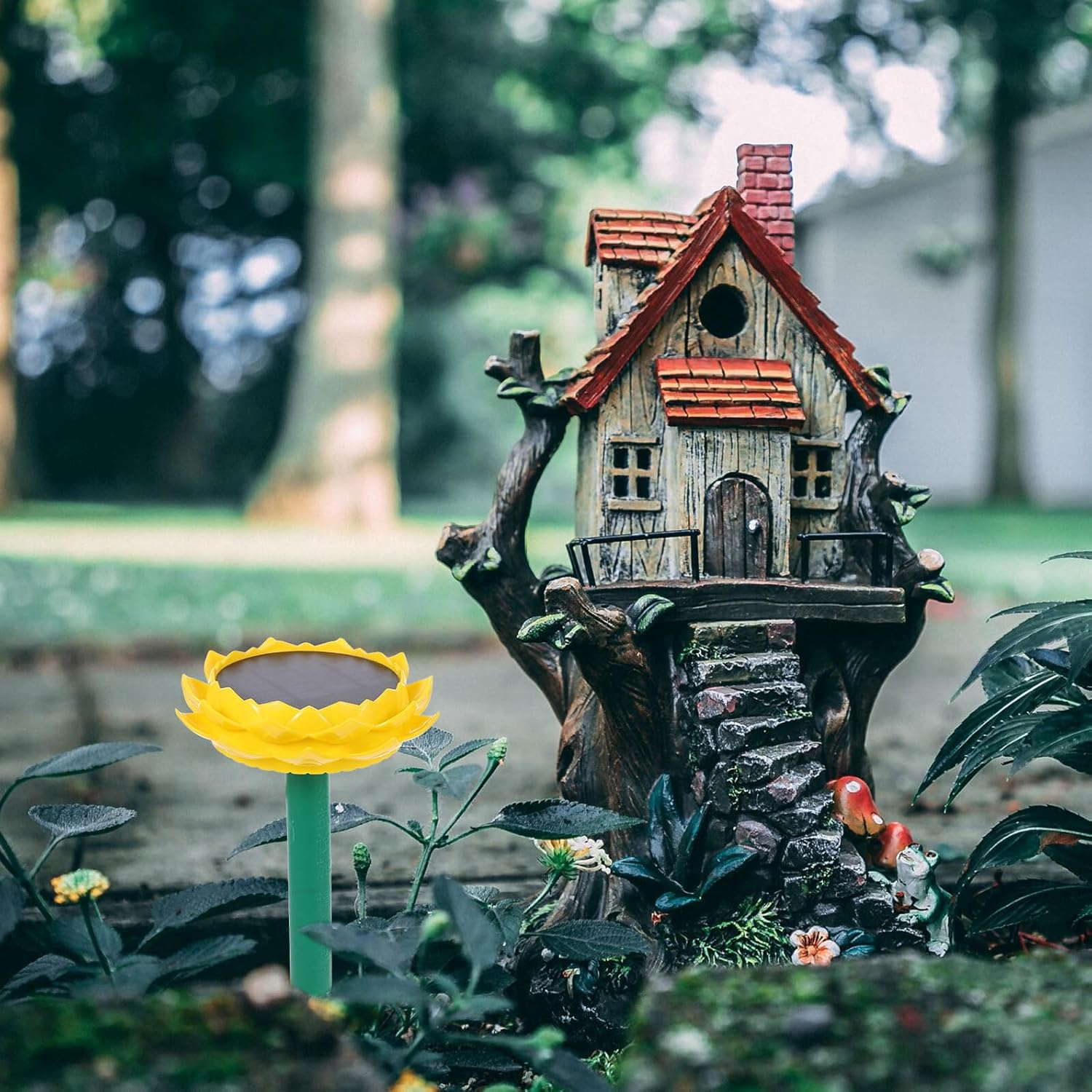 FONDOTIN Solar Lotus Speaker Outdoor Buddhist Music Player Waterproof Solar Powered Speaker for Garden and Patio Decor Yellow