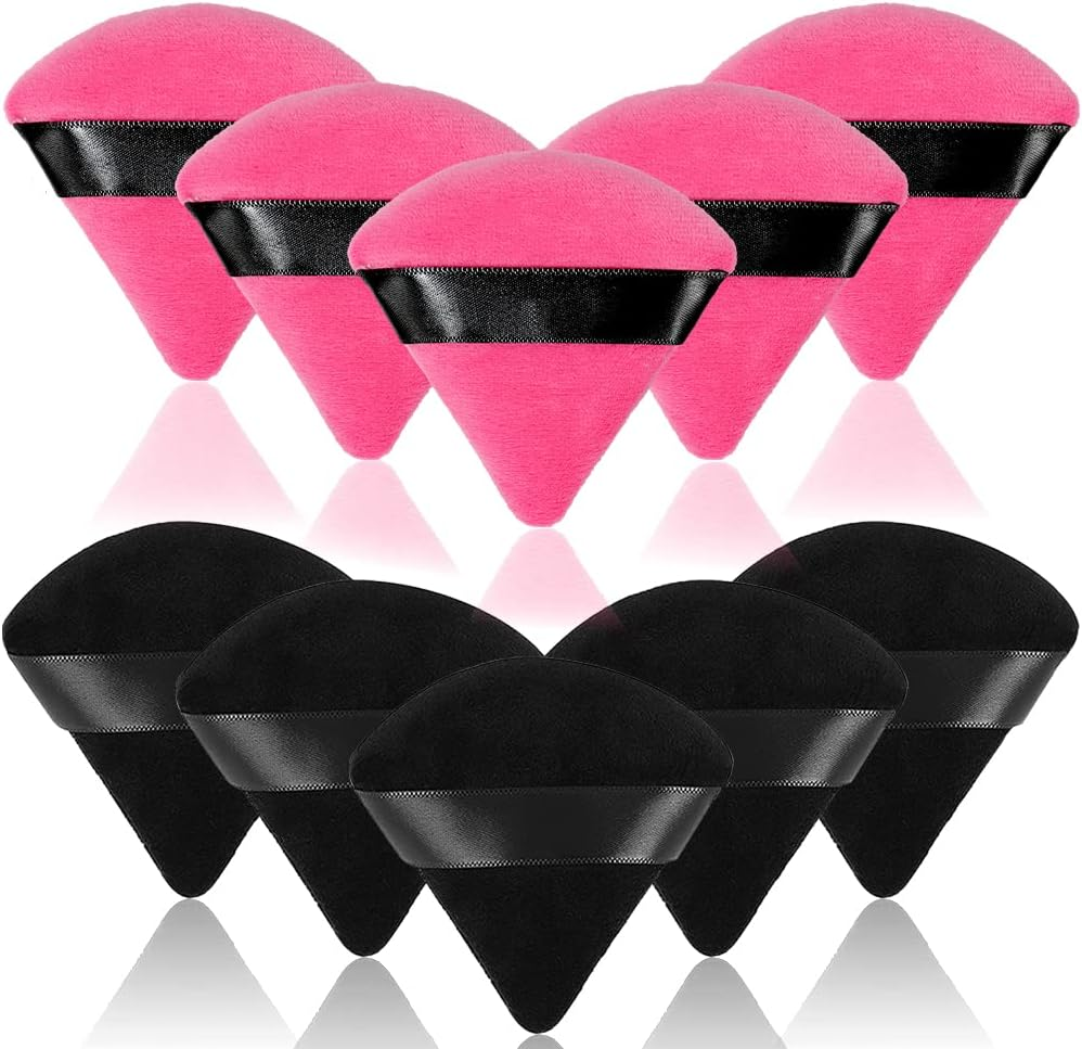 6Pcs Soft Makeup Powder Puff - Triangle Velour Puffs for Setting Loose and Body Powder, Mineral Cosmetic Foundation Blender Sponge, Beauty Makeup Tools (Black)