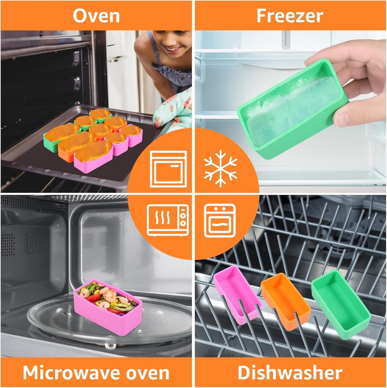 9Pcs Silicone Bento Box Dividers Square 2''X2''X1.5'' Rectangle 4''X2''X1.5'' Bento Baking Cups Temperature Resistant Lunch Box Food Divider Insert for Kids Office School image number 6