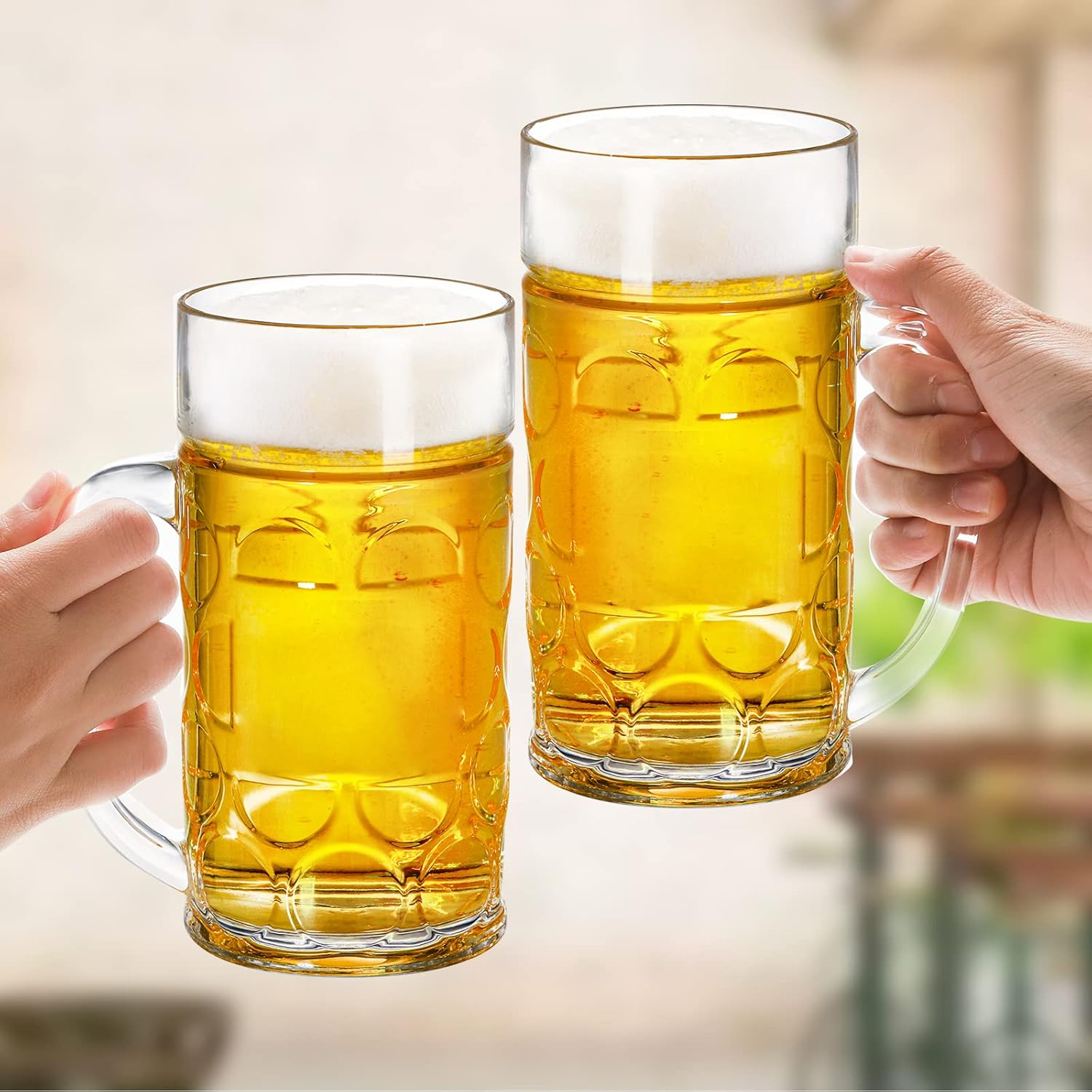 Mezchi 6 Pack Plastic Beer Mugs, 20 Oz./600Ml Beer Steins with Handles, Resuable Beer Drinking Cups, Clear Large Beer Mugs for Bar, Beverages, Alcohol, Freezable, BPA Free image number 2