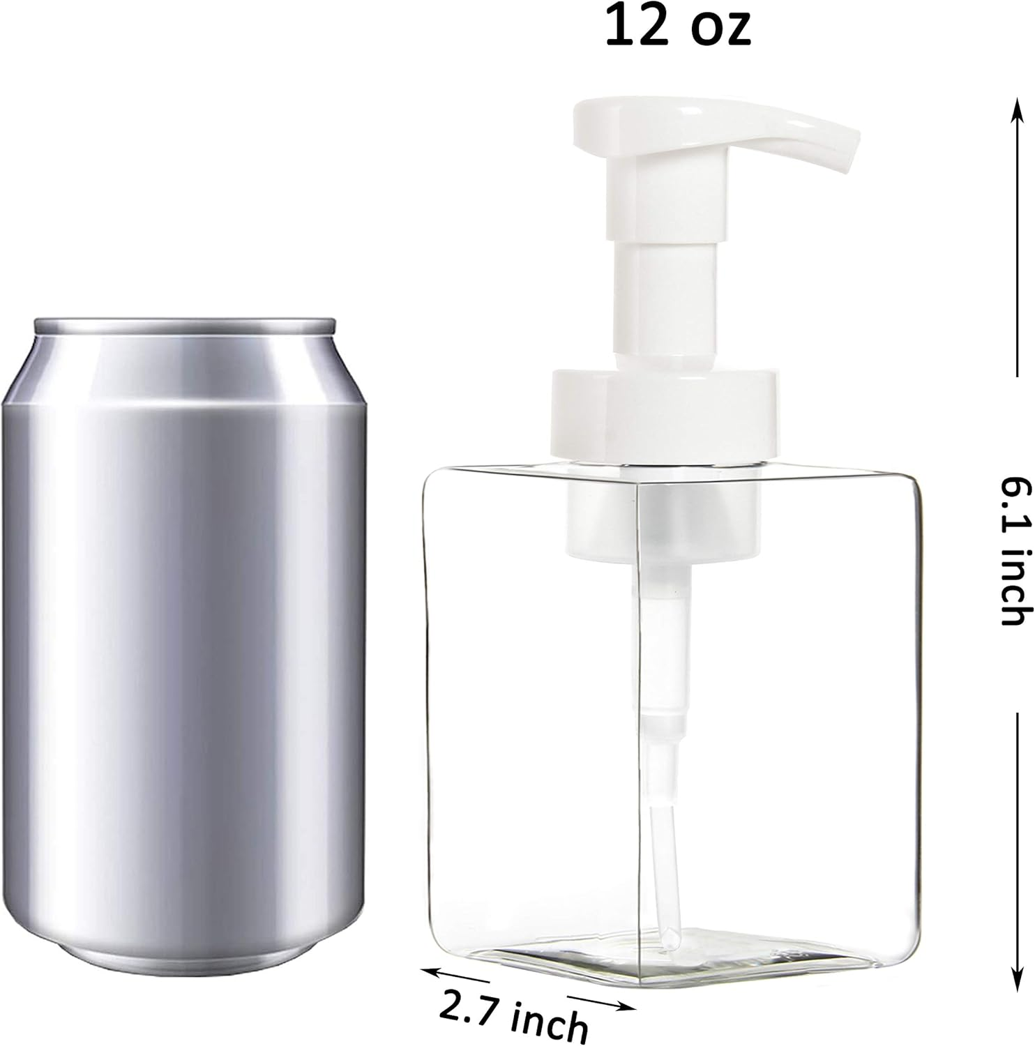 Youngever 4 Pack 360Ml Clear Plastic Square Pump Bottles, Plastic Foaming Soap Dispenser, Refillable Plastic Pump Bottles with Travel Lock (12 Ounce) image number 1