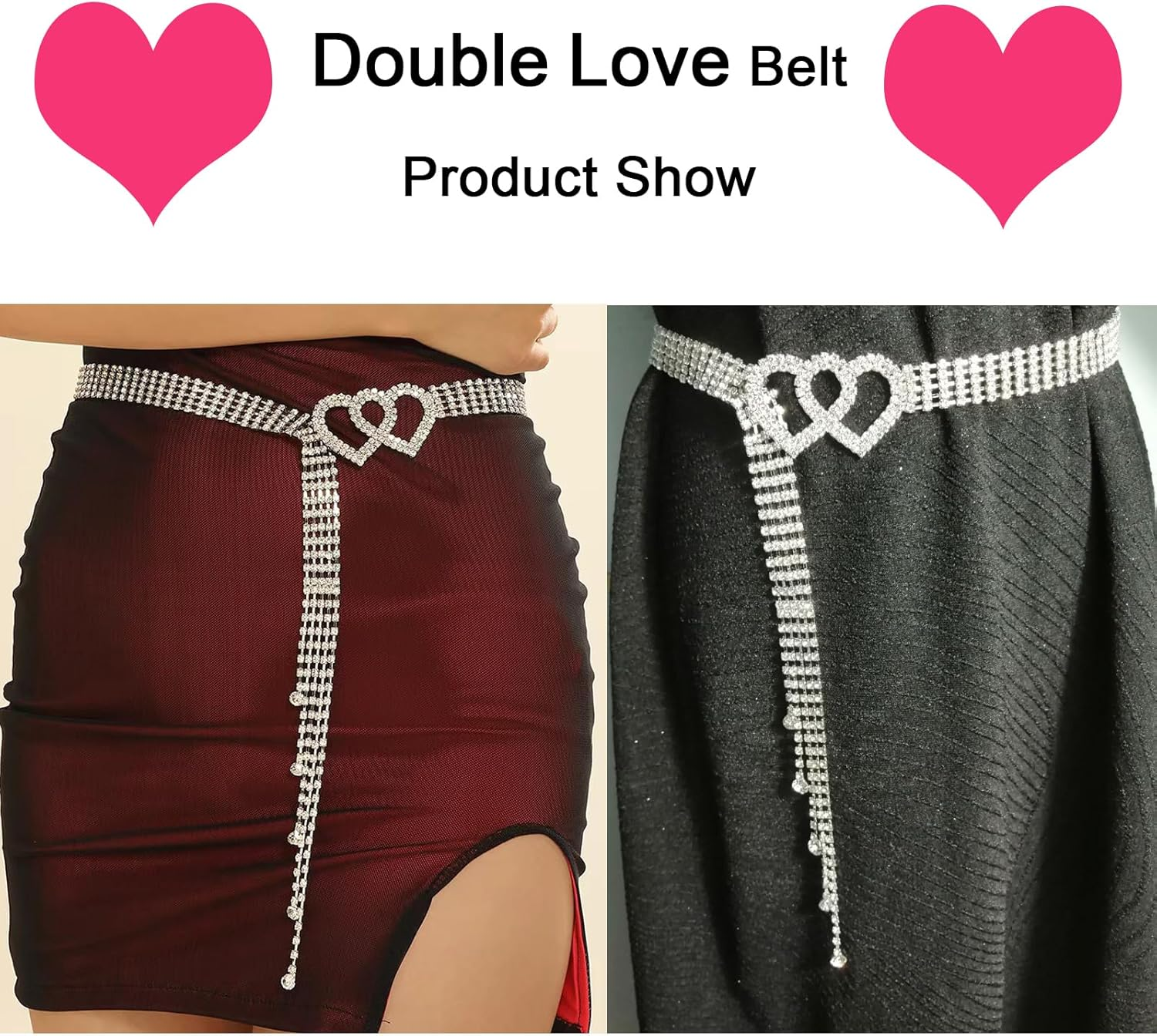 1 PCS Crystal Diamond Belt Elegant Women'S Belt Full Rhinestone Tassel Decorative Belt Heart Shaped image number 1