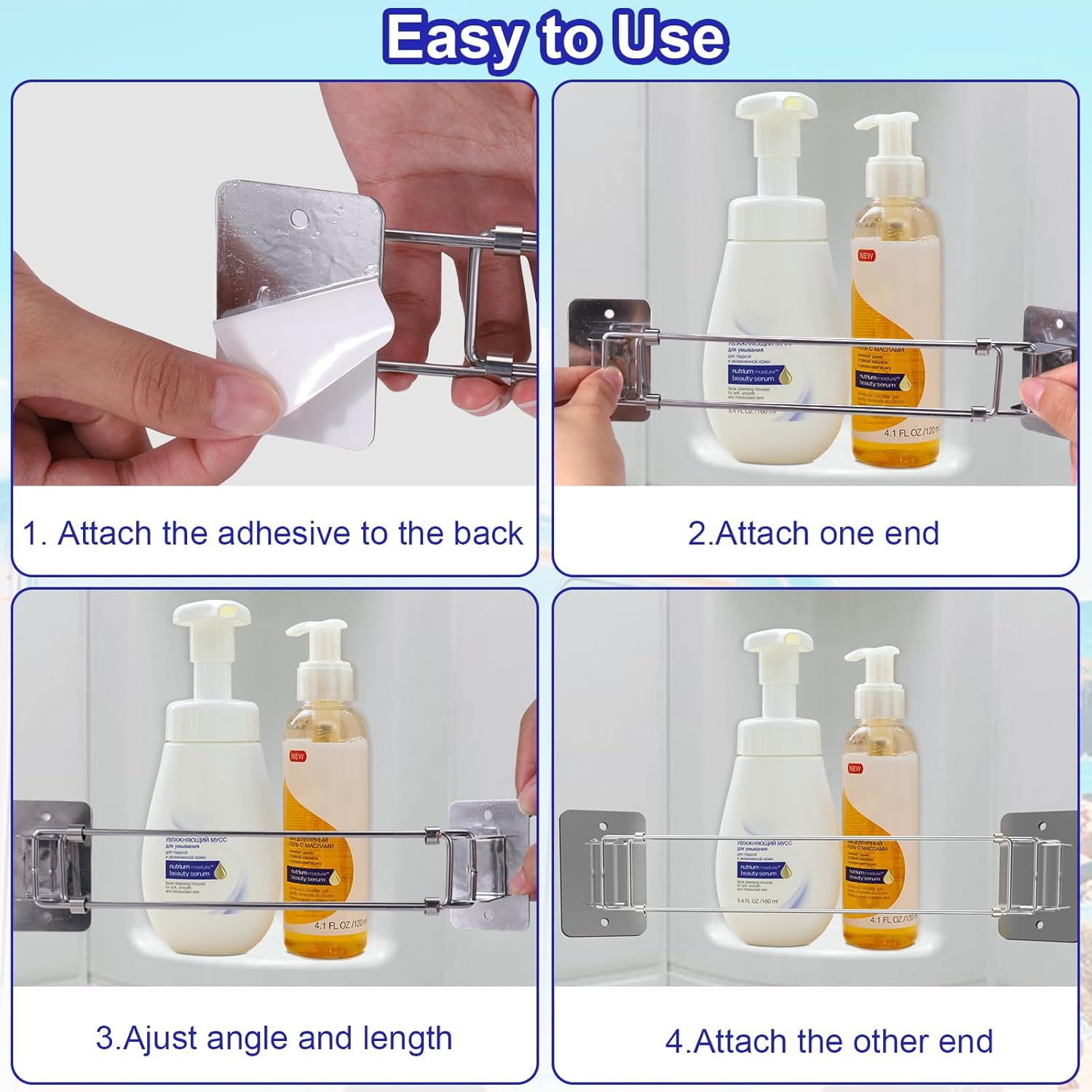 2PCS Rv Accessories for Inside, RV Shower Corner Storage Bar with 5PCS Hooks, Adjustable Tension Rods 7-13 Inches, Camper/Travel Trailer Accessories Organizing Kitchen/Bathroom image number 5