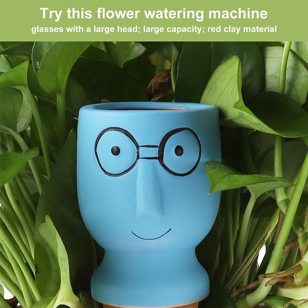 Terracotta Watering Spikes (4 Pack) &ndash; Self Watering Stakes for Indoor & Outdoor Plants &ndash; Automatic Slow Release Irrigation System for Vacation Plant Care(Cartoon)