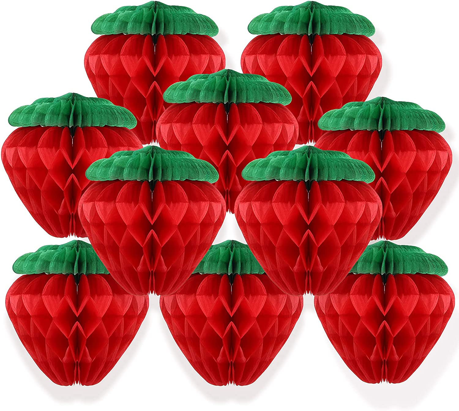 Skylety 10 Pieces 6 Inch Paper Strawberry Honeycomb Ball Tissue Paper Strawberry Ball for Birthday Party Decoration(Red)