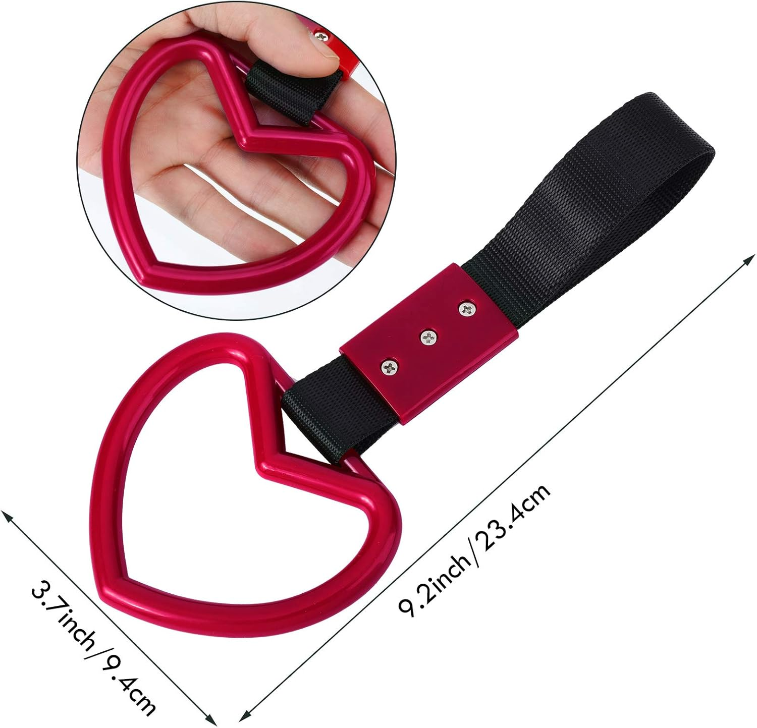 2 Pieces Rings Heart Shaped Car Handle Straps Drift Charm Rear Bumper Warning Ring Decor Subway Bus Broken Heart Handle for Car Interior (Red) - Pink, White image number 6