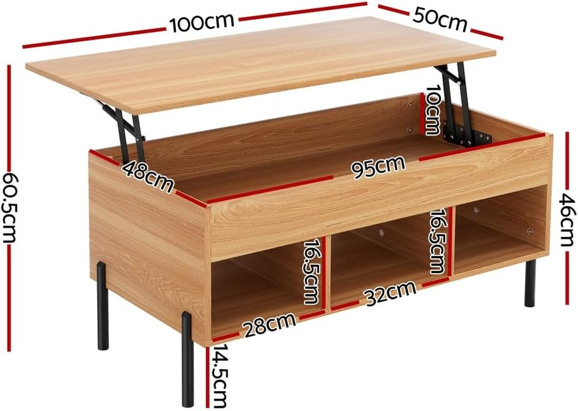 Artiss Lift Top Coffee Table with Storage, Wooden Convertible Oak Lift up Coffee Tables Hidden Compartment Furniture with Display Shelf, for Home Living Room Lounge Room image number 2