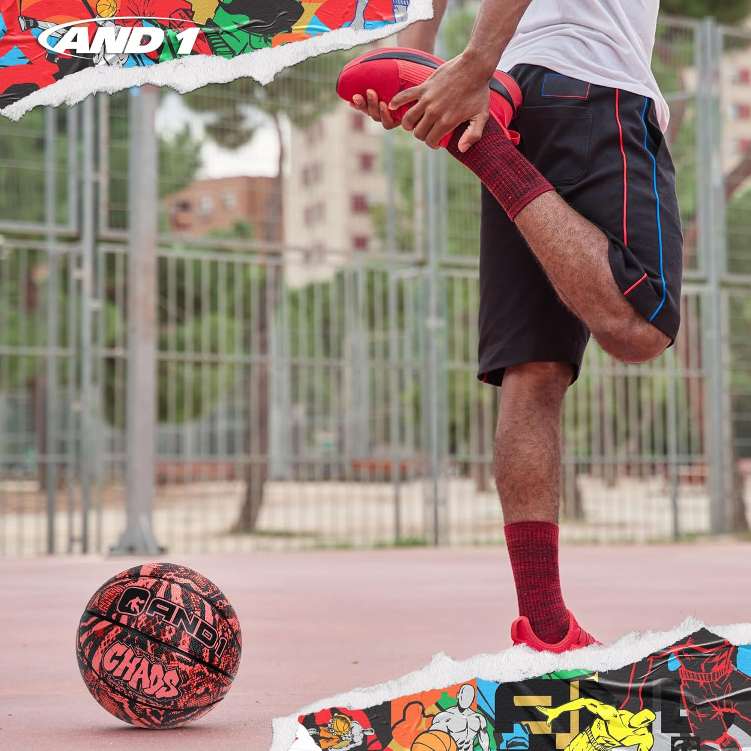 AND1 Chaos Basketball: Official Regulation Size 7 (29.5 Inches) Rubber - Deep Channel Construction Streetball, Made for Indoor Outdoor Basketball Games