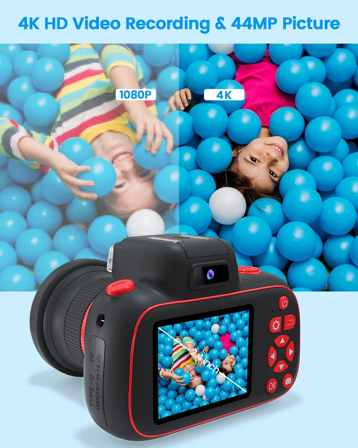 Upgarded Kids Camera, 4K Digital Camera for Kids with Shutter AF, Rotable Zoom Lens, Video Camera Toy for 8-12 Years Old Boys Girls, Best Christmas Birthday Gifts, with 64G SD Card image number 5