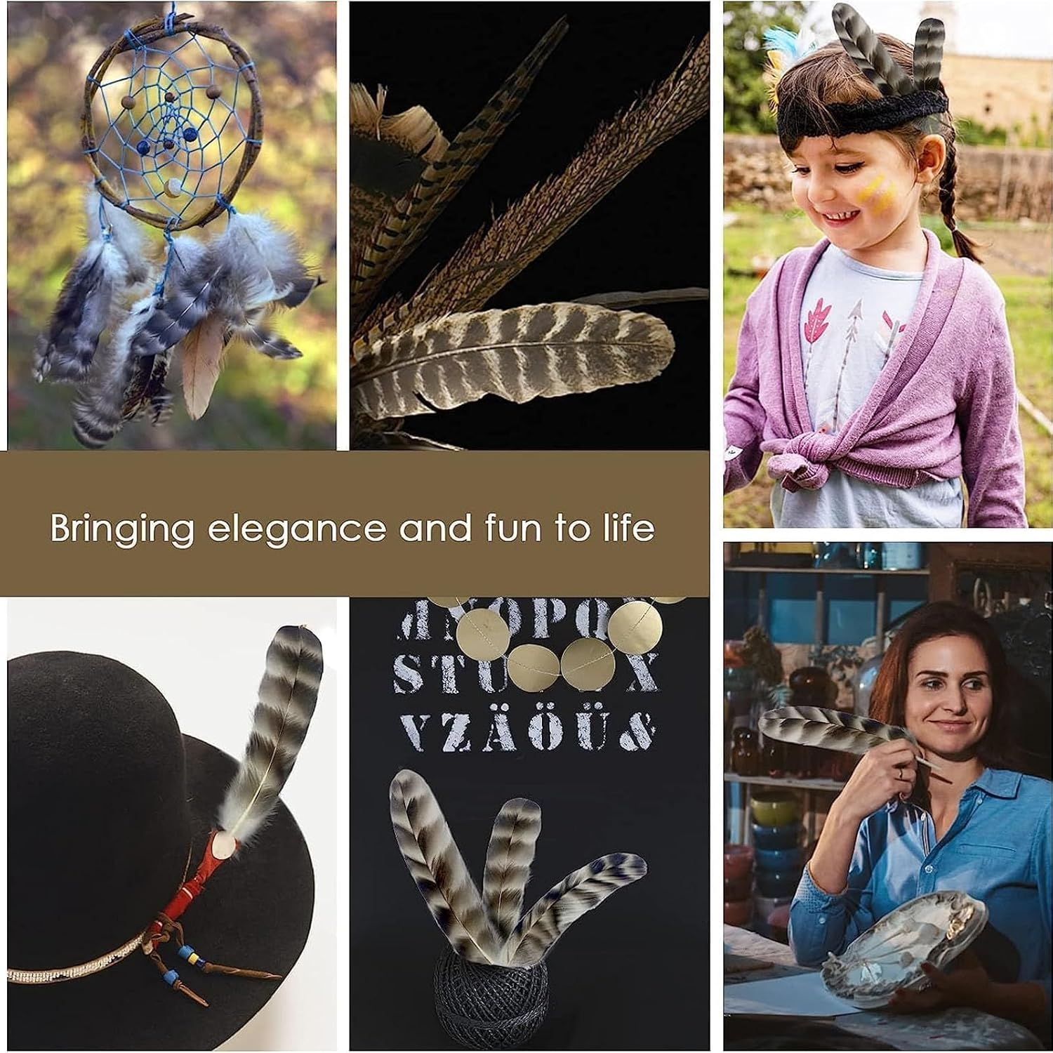 40Pcs Natural Pheasant & Turkey Feathers for Crafting DIY Hat, Flower Arrangement, Party - 4 Styles Spotted Craft Decorative Feathers image number 2