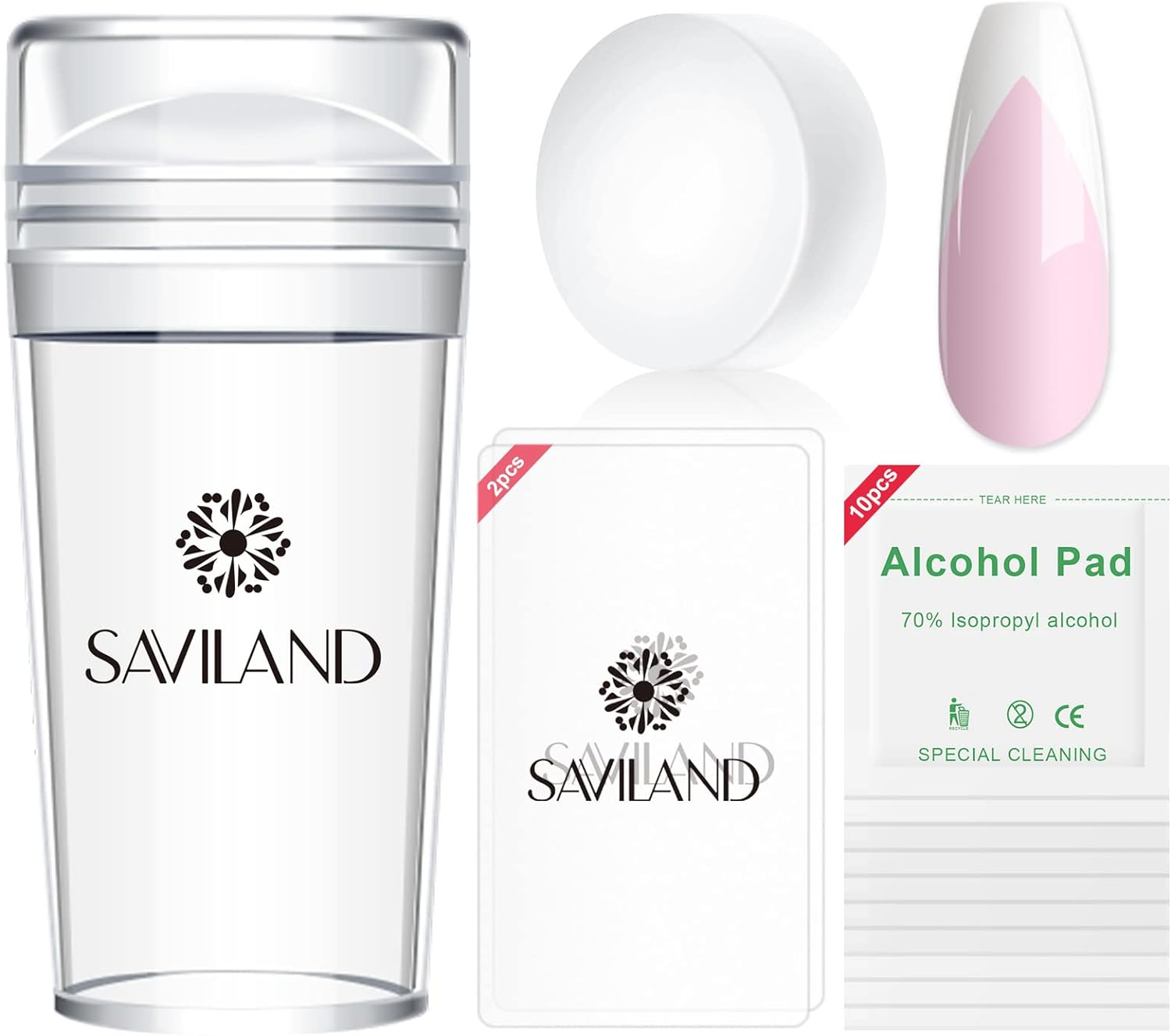 SAVILAND Nail Stamper Kit- 5PCS French Tip Nail Stamp with Replaceable Stamper Head, Clear Silicone Nail Stamping Long Jelly Stamper for Nails with Scrapers for French Manicure Home DIY Nail Art Salon image number 1