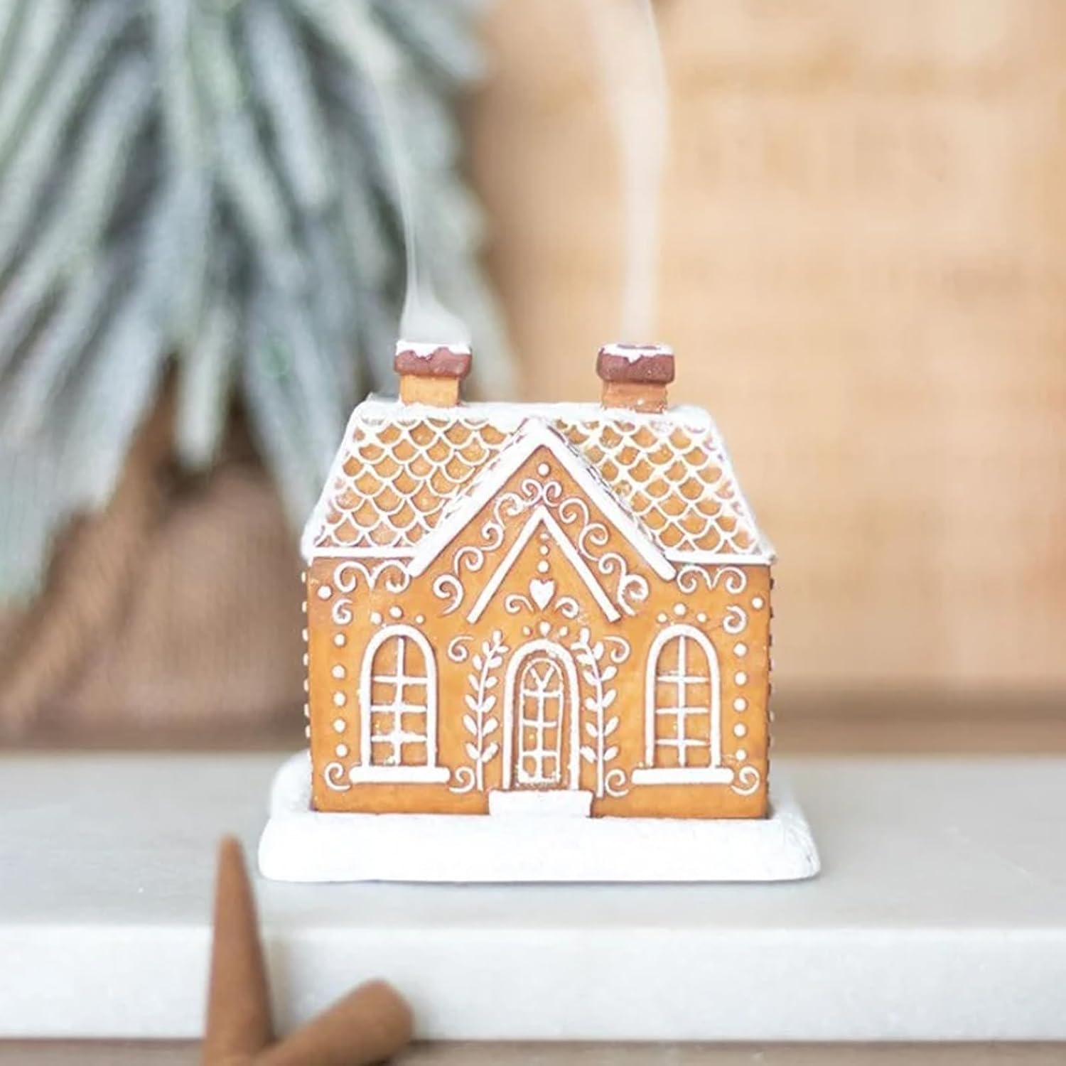 Gingerbread House Incense Burner: Resin Cabin Incense Holder for Home Kitchen Holiday image number 2