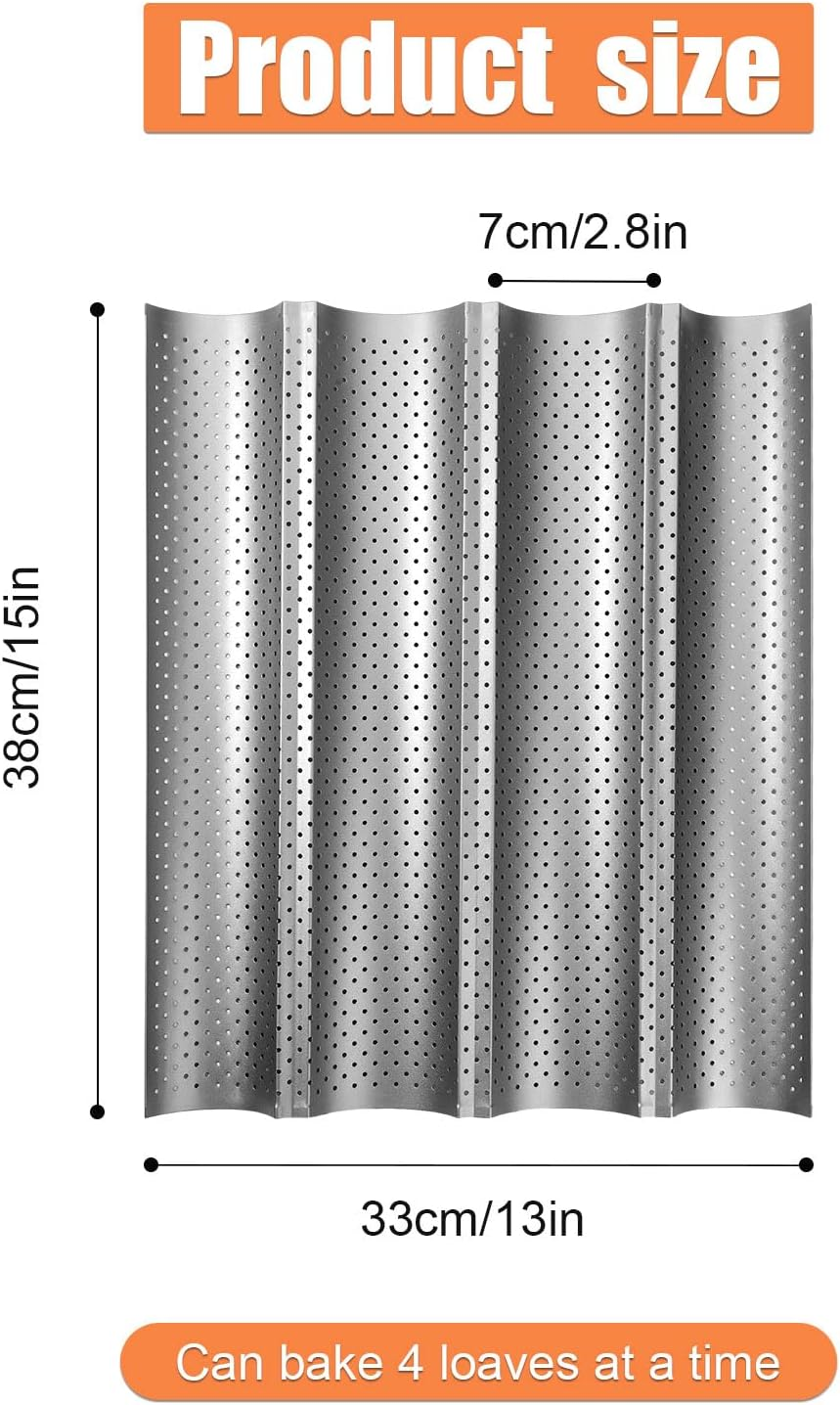 Lasuroa French Bread Baking Pan with Professional Proofing Cloth, 4 Loaves Baguette Bread Pan Long Sourdough Bread Baking Tray Perforated French Bread Pan for Professional & Home Baker image number 6