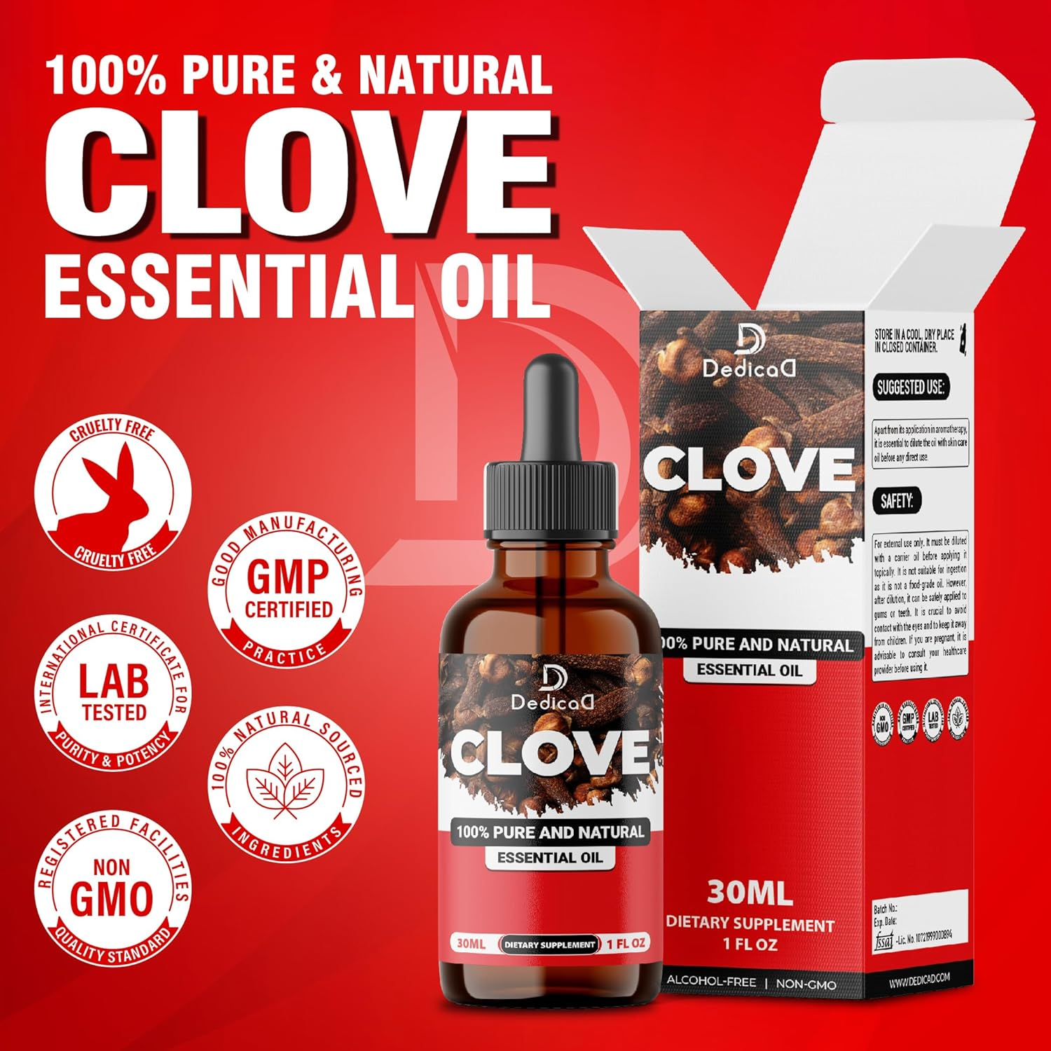 DEDICAD - 1 FL Oz - 30Ml - Clove Essential Oil Supplement &ndash; Clove Oil