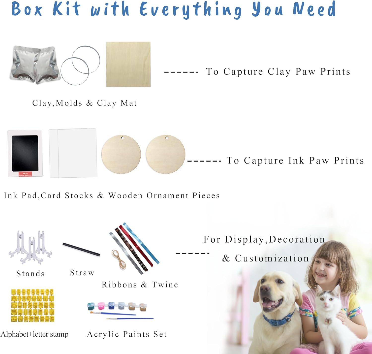 Clay & Ink Paw Print Kit,Make 3 Pawprint Ornaments,Dog or Cat Paw/Nose Print Keepsake,Clean Touch Ink Pad & Soft Clay for Pet, Inkless Pet Paw Print Impression Kit,Pet Christmas Ornament image number 1