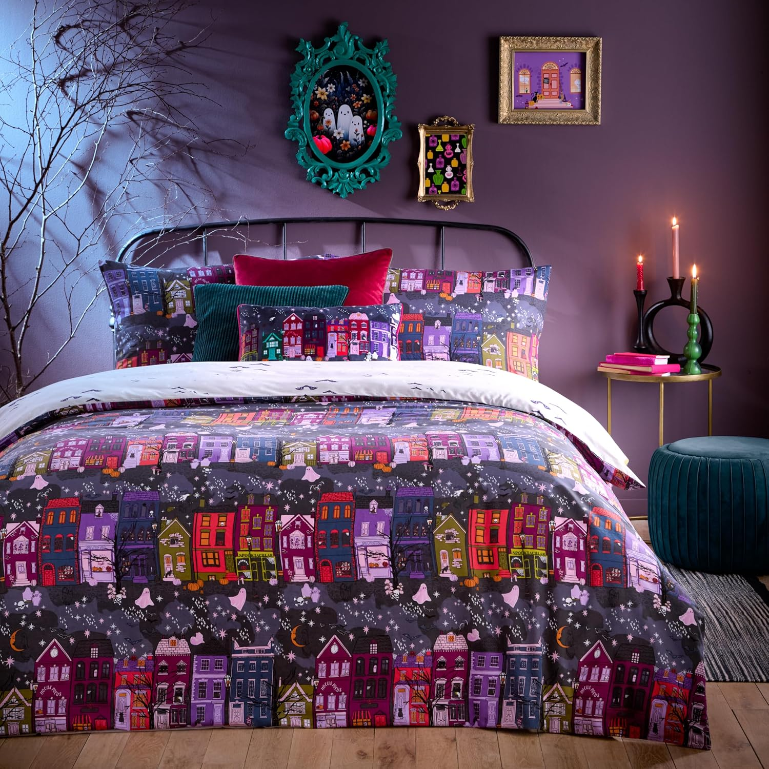 Furn. Creepy Town Halloween Duvet Cover Set - Charcoal - Single, Grey image number 4
