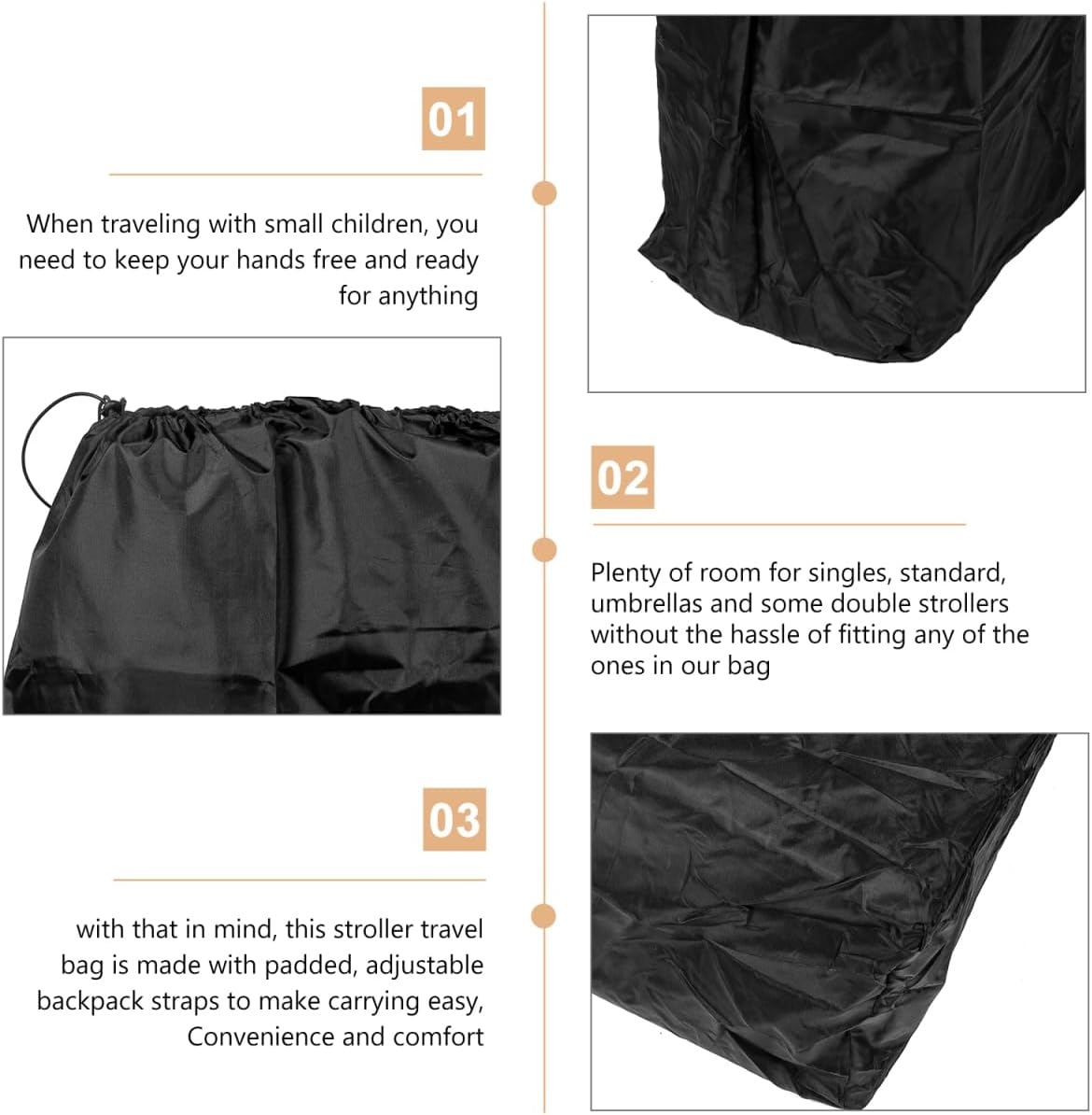 Ibasenice 2Pcs Stroller Travel Bag Pram Bag for Airplane Stroller Cover Umbrella Double Stroller Auto Accessories Stroller Carrying Bag Stroller Bag Nylon Baby Cart Rack Storage image number 3