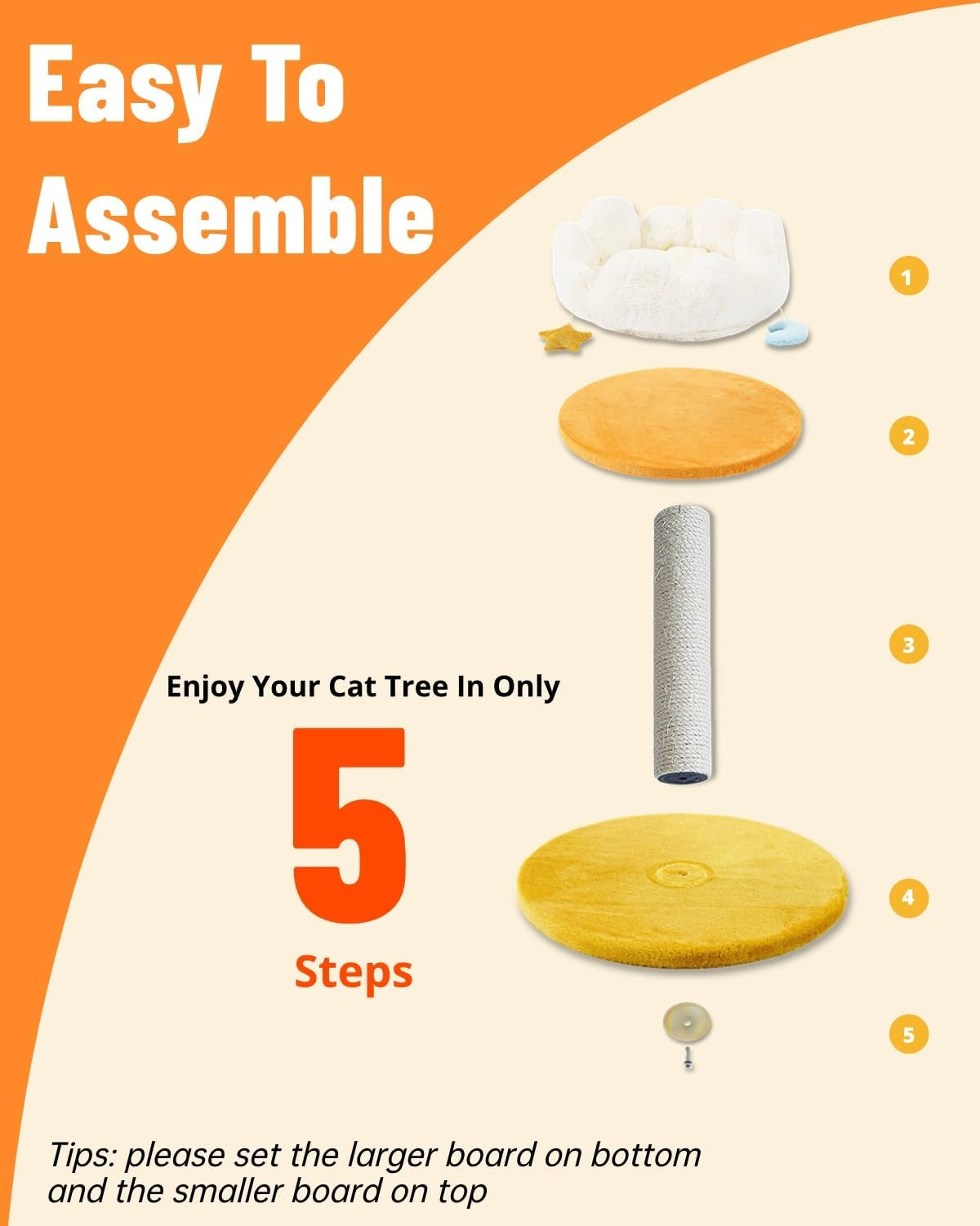 Happi N Pets Cloud Cat Scratching Post with Bed, Cat Tree for Indoor Cats, Nature Sisal Cat Scratcher with Cat Cozy Fluffy Perch for Kitten & Adult Cats, Small Cat Tower with Balls, Stable Cat Stand image number 2