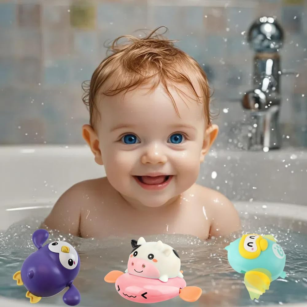 Baby Bath Toys, Animal Themed Swimming Penguins Cow Fish, ABS Material, Bath Toy, Bath Toys, 6 Months - 3 Years, Purple, Blue, Pink