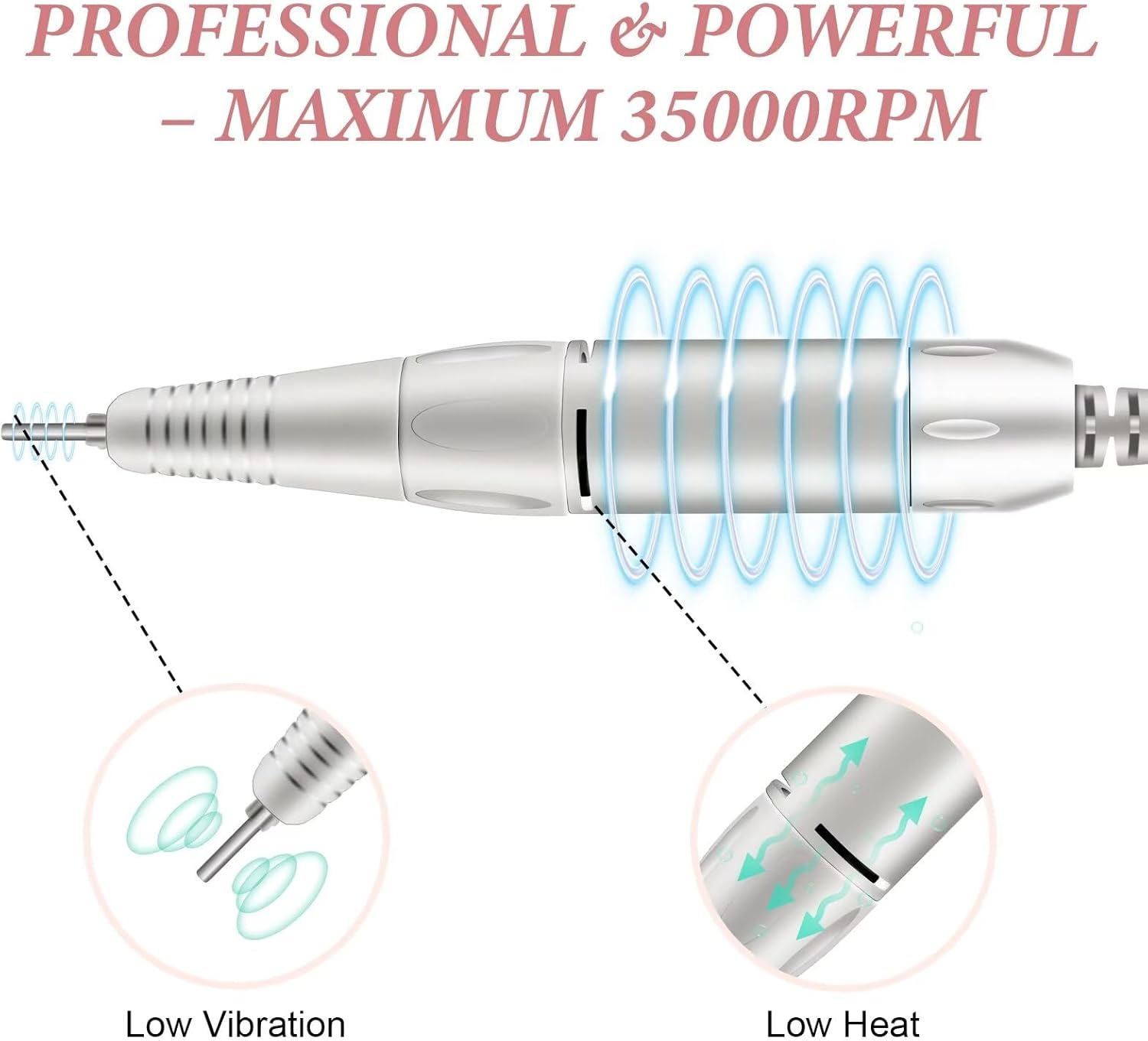Electric Nail Drill, DELIFO Portable Nail Drill Professional Pedicurerechargeable 35000 RPM Nail File Machine Acrylic Nails Polishing Tools with Bits LED Display for Home Salon Manicure image number 5