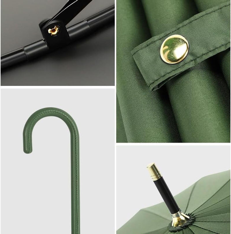 16-Rib Windproof Umbrella with Long Handle - Large UV Protection Sun and Rain Umbrella, Automatic Open, Waterproof Canopy, Stylish Design for Men and Women - Green image number 3