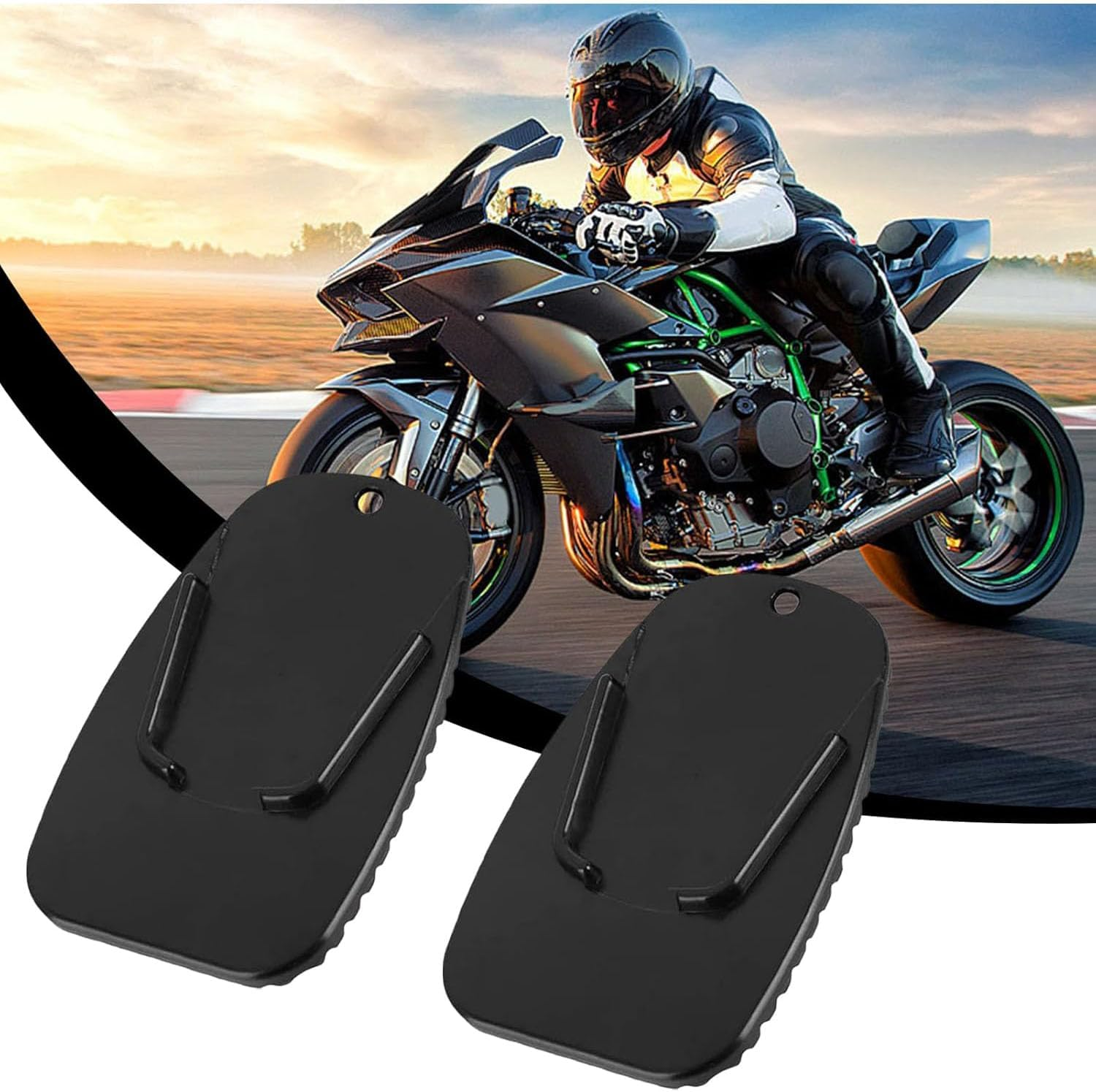 2Pcs Motorcycle Side Stand Puck, Motorbike Support Stand Kickstand Pad with Anti-Slip Base for Parking on Soft Ground, Grass, Garage and Camping