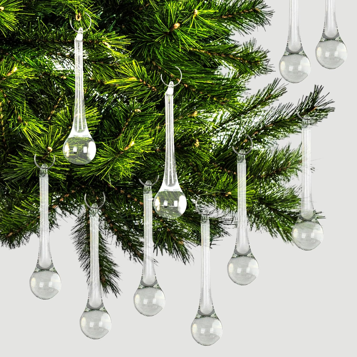 Whaline 20Pcs Christmas Crystal Ornaments 3 Inch Clear Teardrop Chandelier Decor Glass Hanging Ornaments for Xmas Tree Party Home Decor image number 3