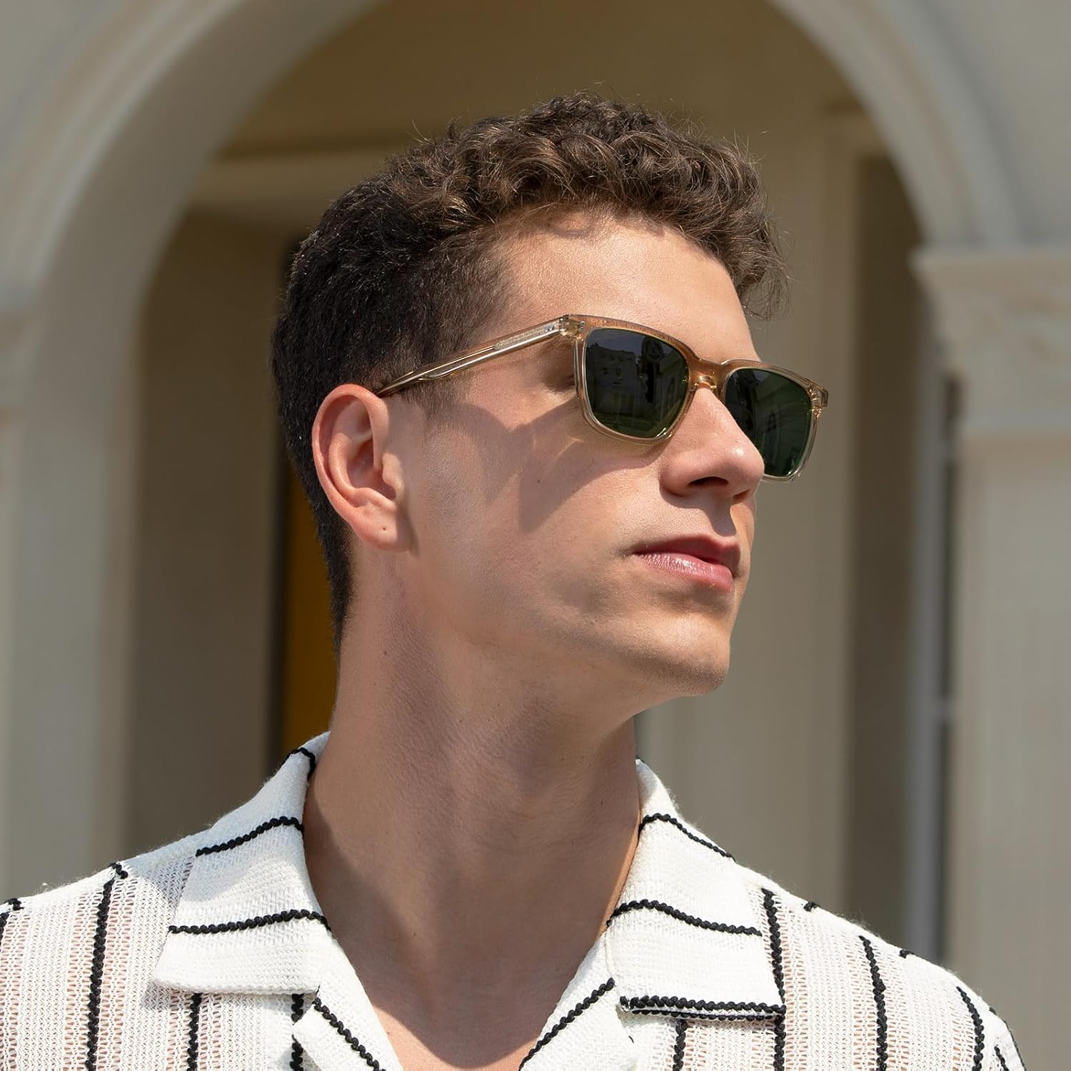 CARFIA Square Polarized Sunglasses for Men UV400 Protection Classic Retro Acetate Shades Driving Glasses