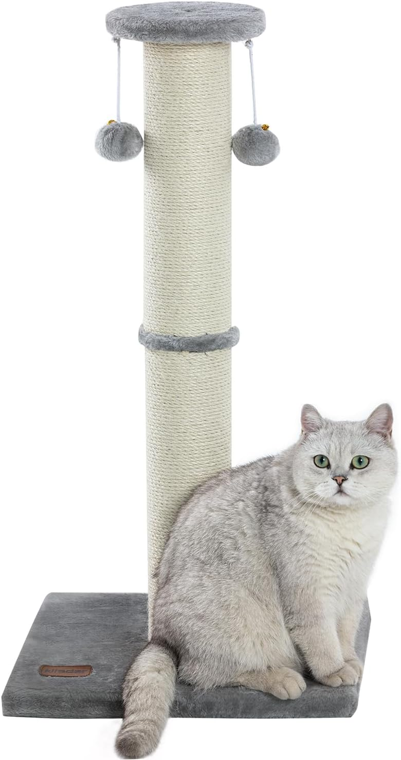 Kilodor 34Inch Tall Cat Scratching Post,4.3Inch Diameter Large Sisal Cat Scratch Post with Ball, Sturdy and Durable Cat Scratcher for Indoor Cats Adults Grey - Black image number 6