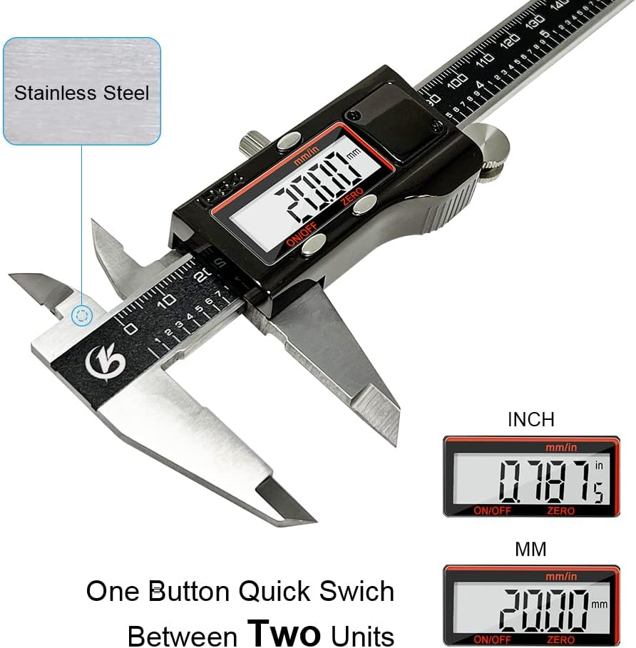 KETOTEK Digital Caliper Measuring Tool, IP54 Waterproof Stainless Steel Electronic Vernier Caliper 6 Inch/150Mm Digital Micrometer with Large LCD Screen image number 6