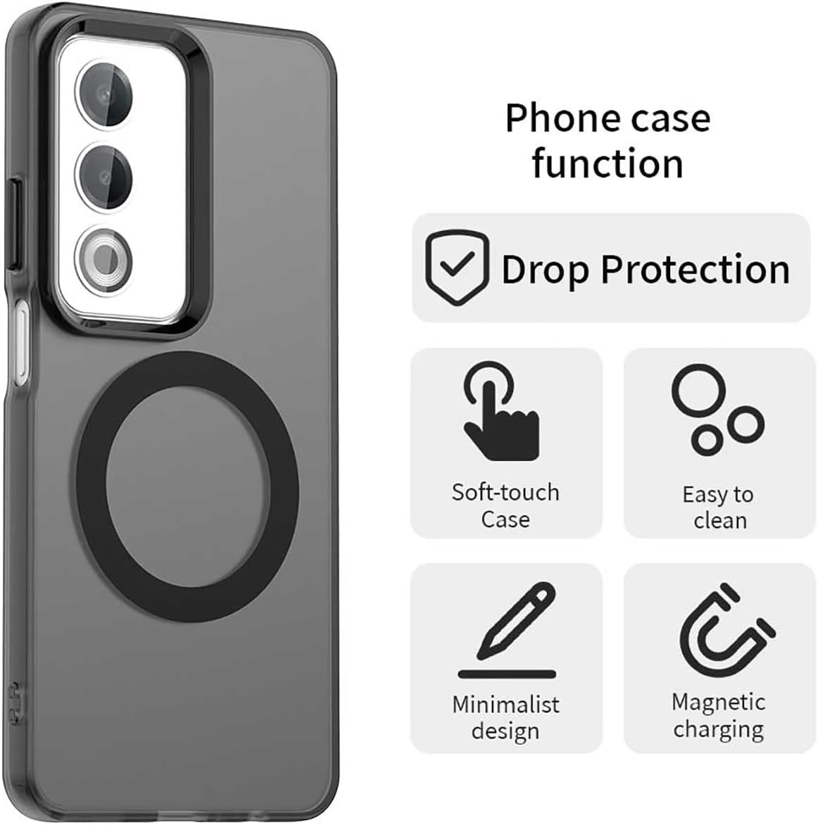 YUECXIN Magnetic Case for Oppo A80 5G Compatible with Magsafe Wireless Charging, Ultra Thin Translucent Matte Mobile Phone Case TPU Shockproof Protective Case Black image number 6