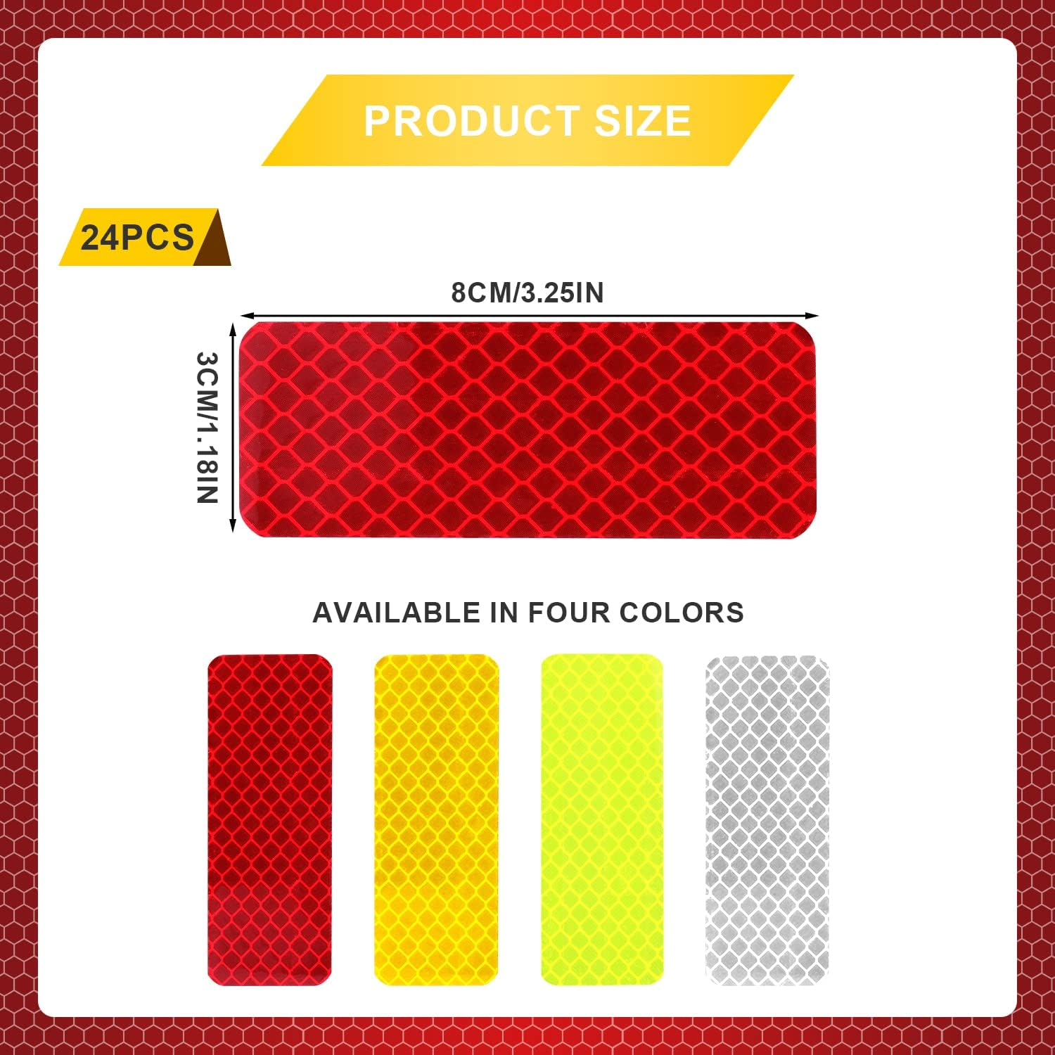 SAVITA 24Pcs 1.18X 3.25Inch Safety Reflective Stickers, Reflective Warning Stickers Waterproof Visibility Reflective Stickers Reflective Tape Stickers for Car Motorcycle Bike (Mixed Colors) image number 5