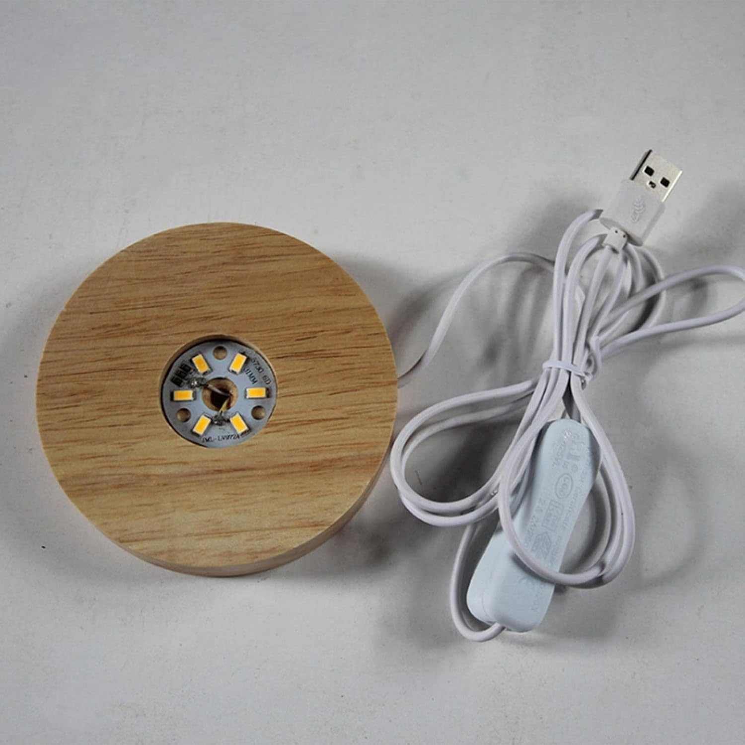 Generic LED Lamp Base, 70Mm Wooden Lights Display Base USB Powered Lamp Base Stand for 3D Crystal Ball Jewelry Glass Resin Art Vase Acrylic - Warm Light image number 3