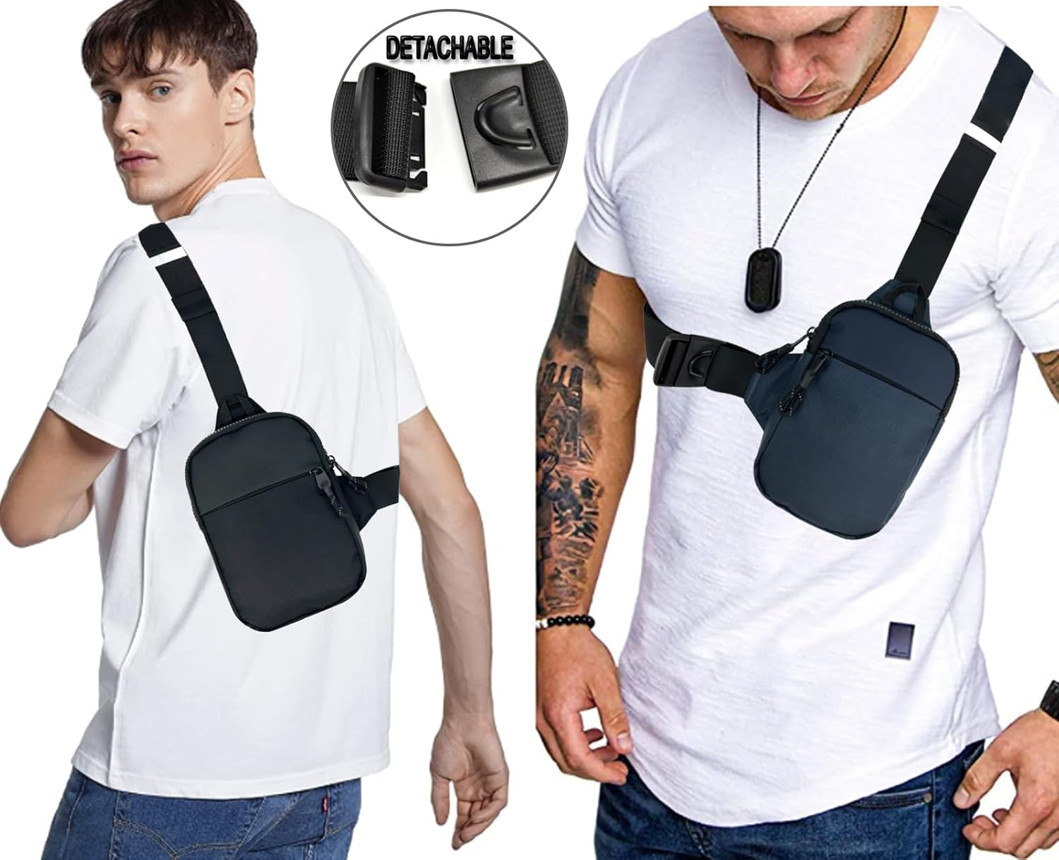 LKEX Mini Sling Bag Men Small Crossbody Bag Women Fanny Packs Casual Personal Pocket Bag Backpack Phone Chest Bag image number 4