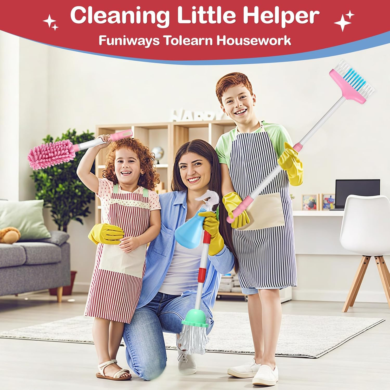 Kids Cleaning Toy Set ,8Pcstoddlers Cleaning Set Housekeeping Pretend Play Toy Cleaning Set,Kids Broom and Vacuum Cleaner for Ages 3+ Boys Girls