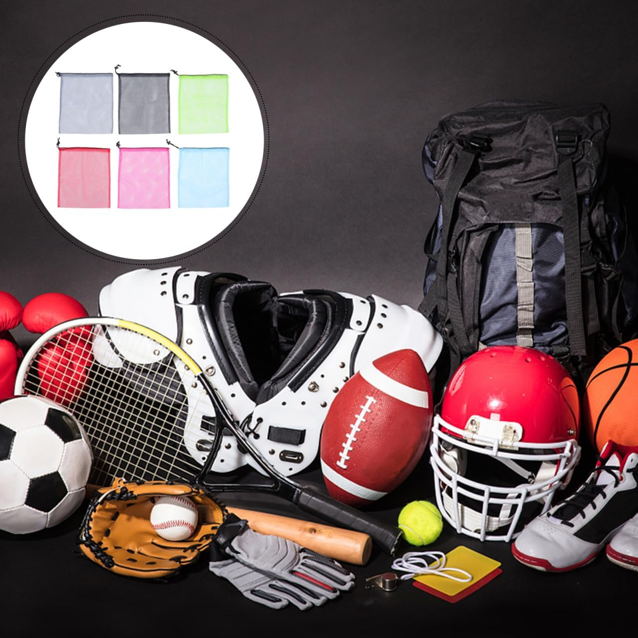 Ciieeo 6Pcs Drawstring Mesh Storage Pouches for Sports Yoga Travel Daily Use Random Colors Chic Functional Drawstring Bags for Outdoor Activities Organizing Essentials image number 2