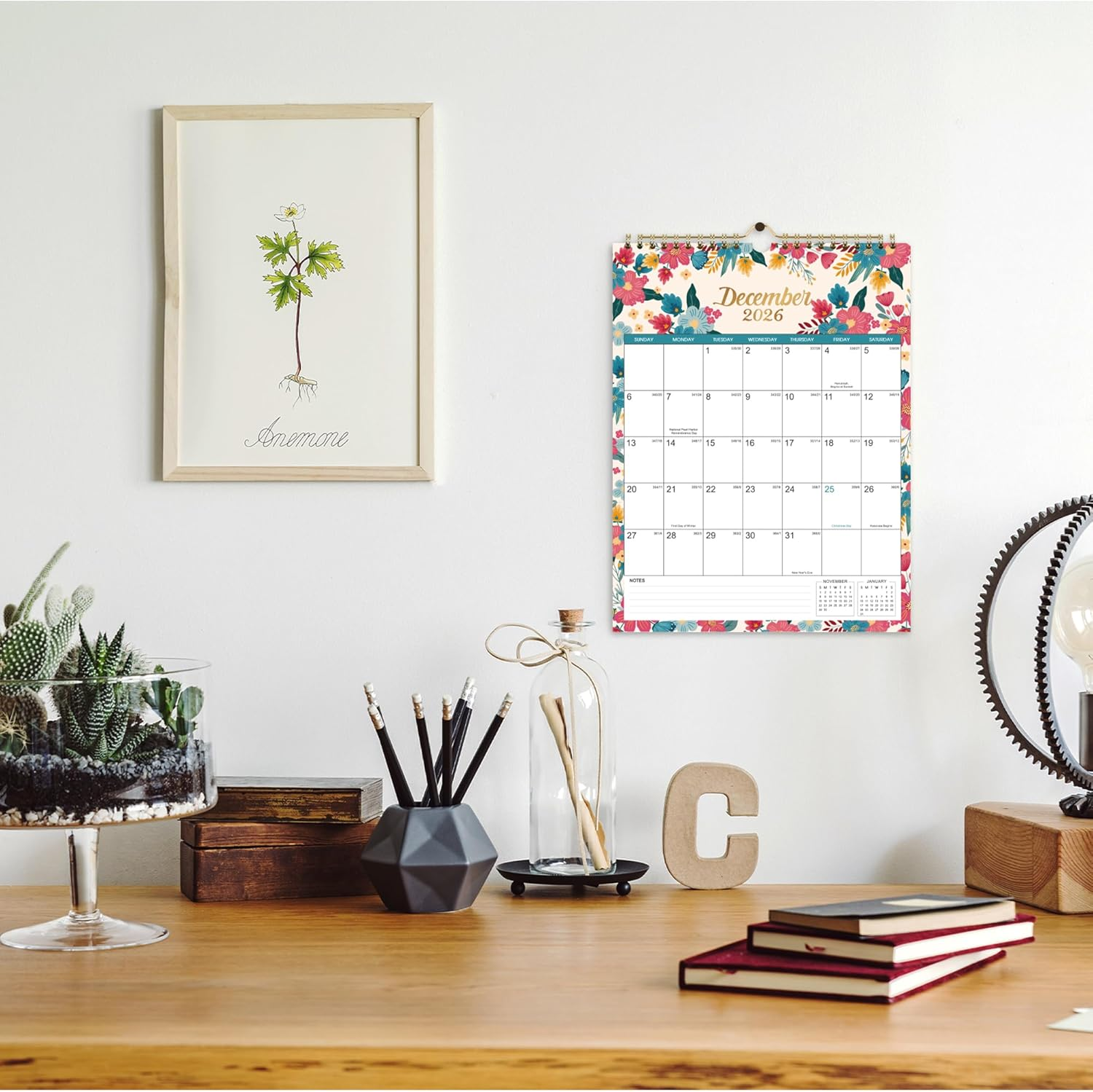 2026 Calendar - JUL 2025 - DEC 2026 Wall Calendar, 18 Month Wall Calendar 2026, 8.5" X 11", Twin-Wire Binding + Hanging Hook + Large Blocks with Julian Dates, Perfect Calendar for Organizing - Floral image number 2