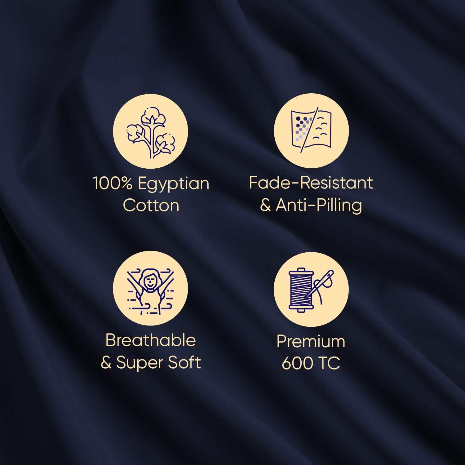 JS Sanders Collection 100% Egyptian Cotton AFT Berth 4 Piece the Best Boat AFT Berth Bedding Fits Mattresses up to 8&rdquo; Depth Sheet Set - 600 TC Navy Blue image number 2