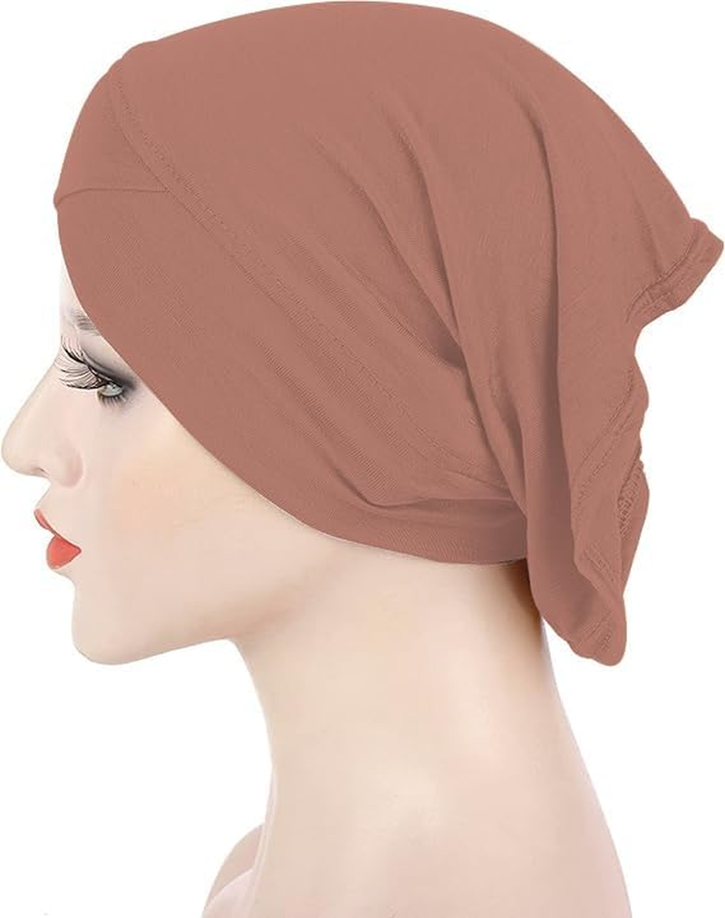 3Pcs Women under Scarf Hijab Cap Solid Color Cross Turban Inner Hat Soft Stretch Jersey Bonnet Tube Cap image number 5